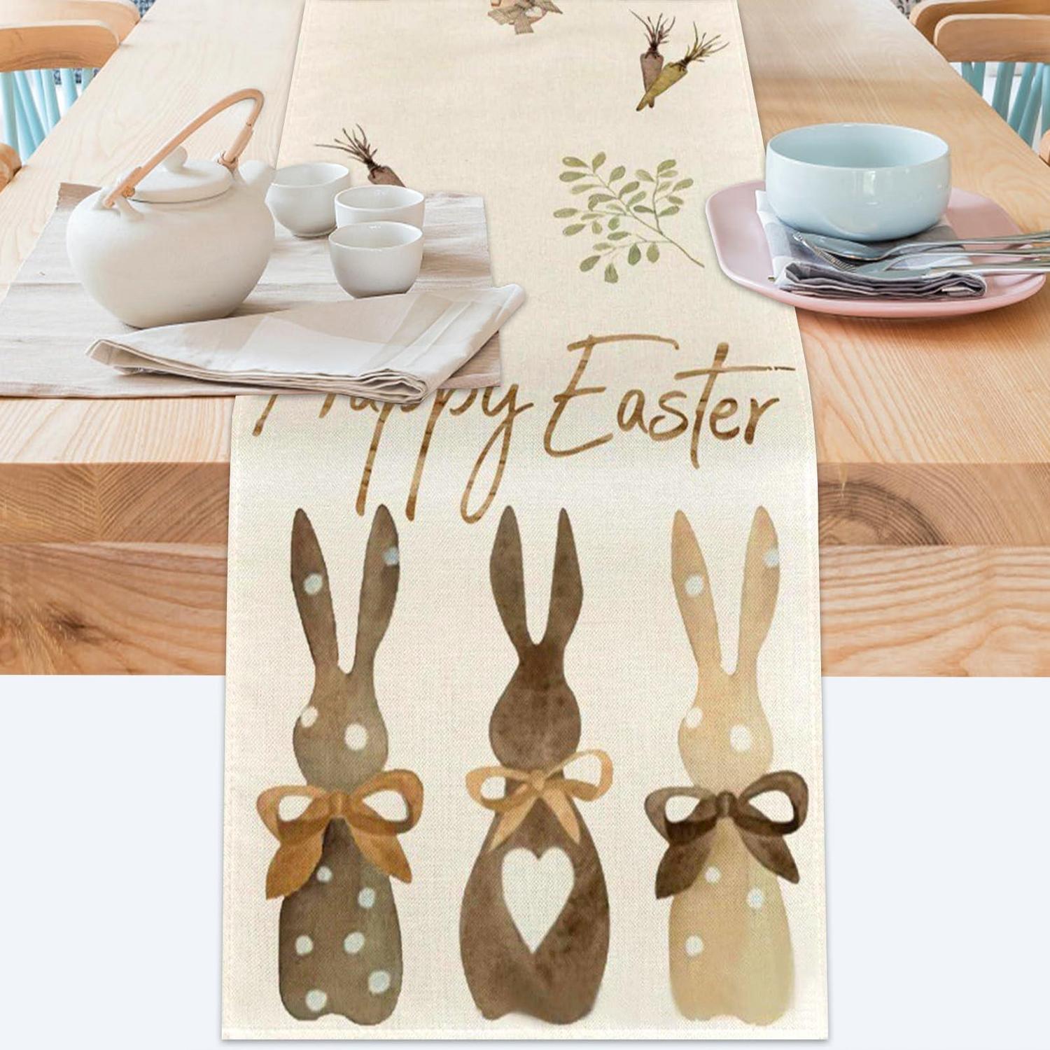 Ostern Tischläufer 40x140cm Mit Hasenmotiv, Waschbar, Für Tischdeko