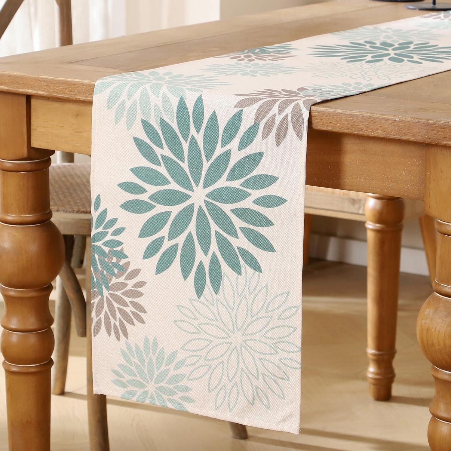 Tischläufer Blumen Salbeigrün Boho Leinen 33x183 Cm Für Küche & Hochzeit