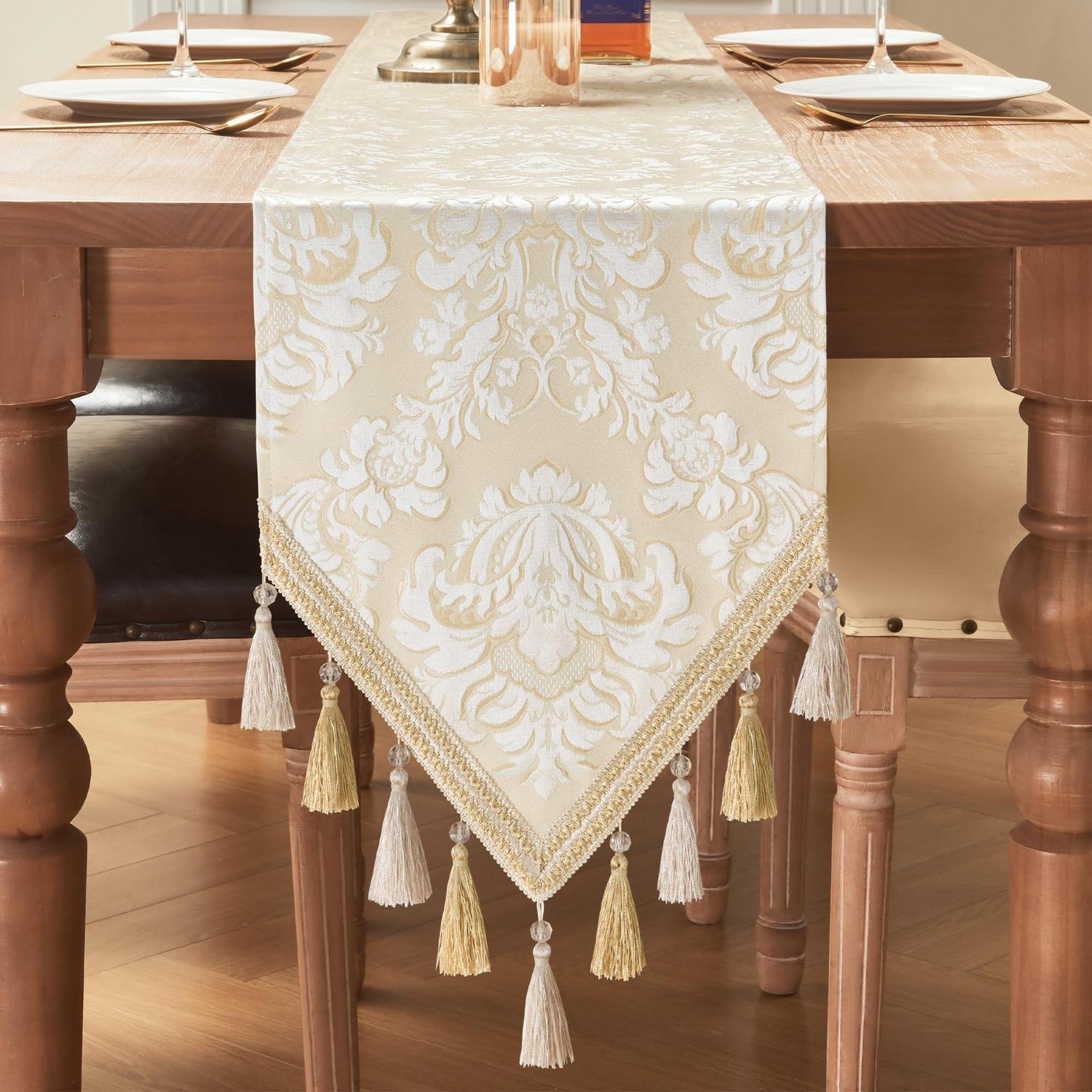 Tischläufer Mit Quasten 33x228cm Beige-weiß Für Esstisch & Party