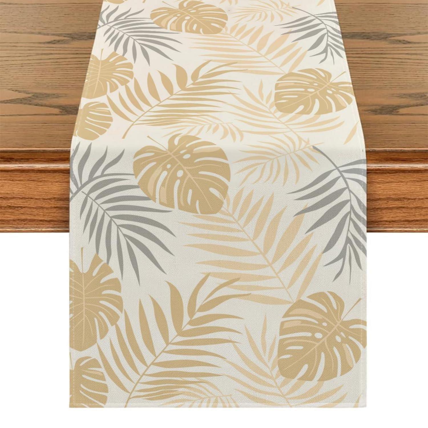 Tischläufer 40x140 Cm Gelb Blattmuster Abwaschbar Leinen-mix Landhausstil