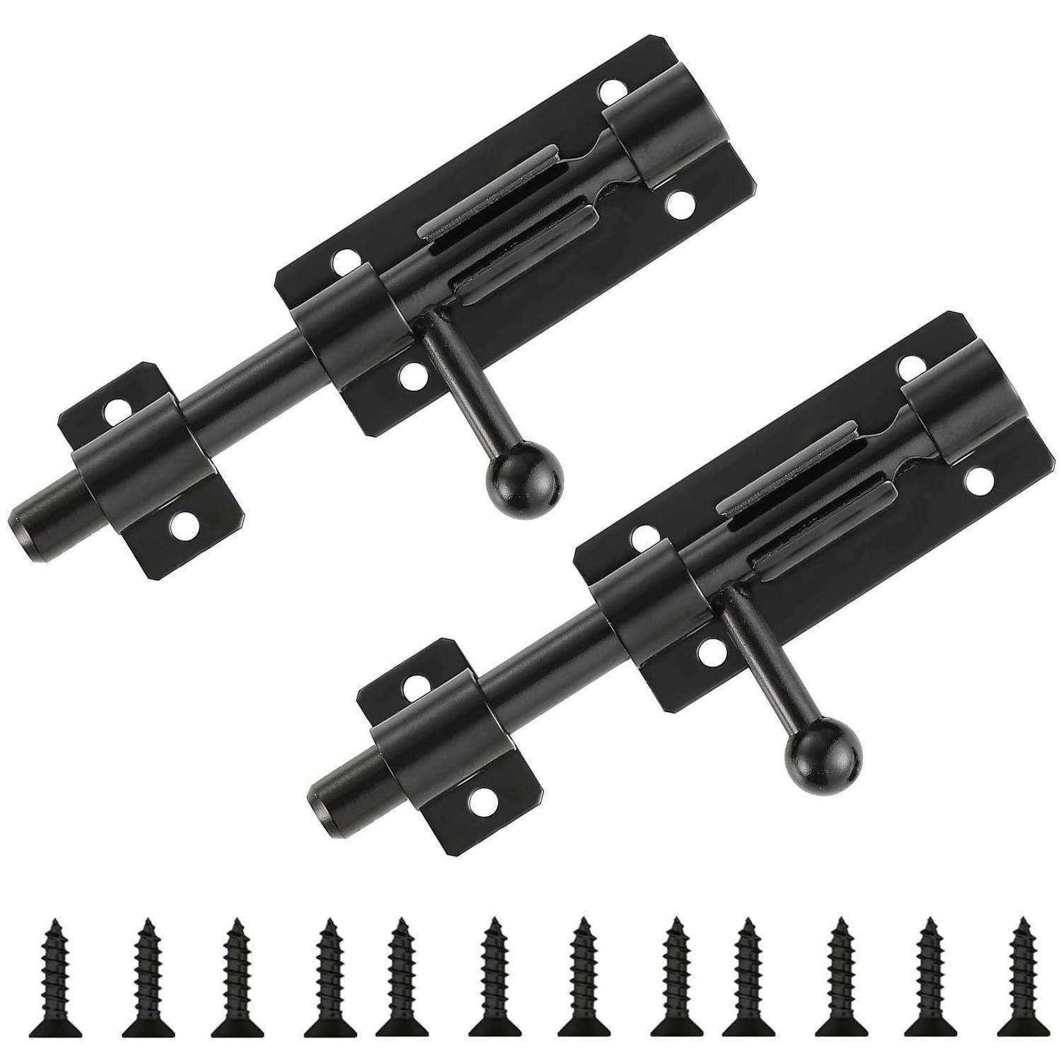 2x Edelstahl Türriegel 4 Zoll Schwarz Mit Vorhängeschloss-loch
