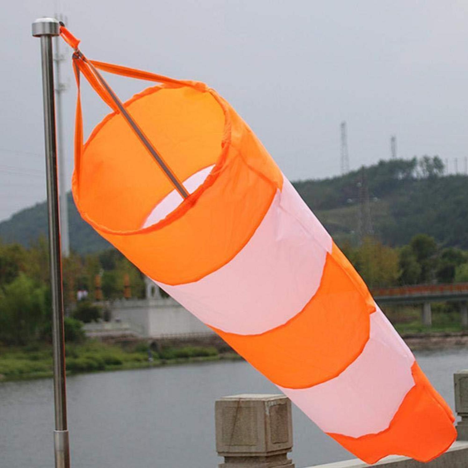 Windsack Rot-weiß Fluoreszierend 0,8m, Wasserdicht, Rip-stop Nylon, Reflektierend