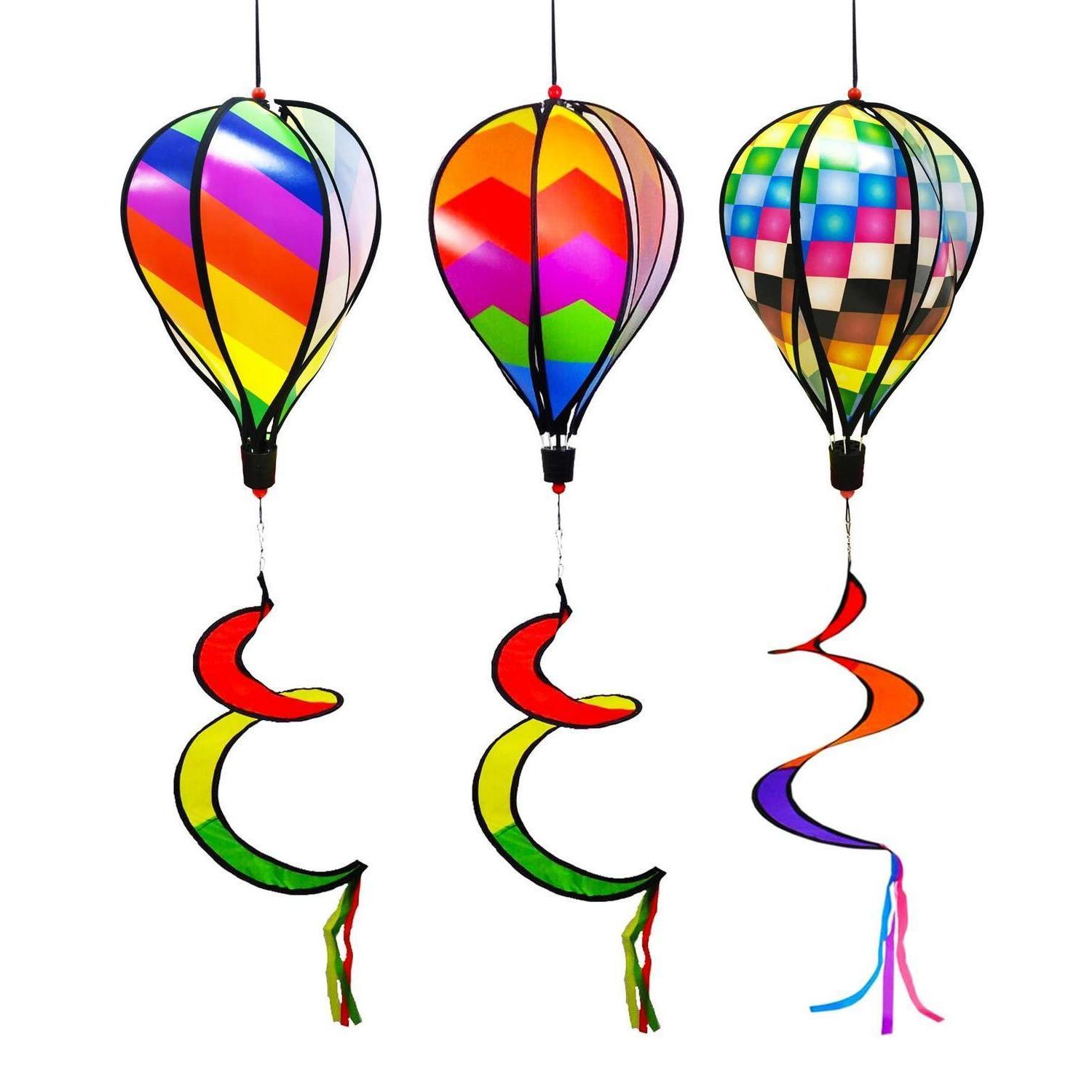3er Set Heißluftballon Windspinner 130cm Regenbogen Garten Deko Hängend
