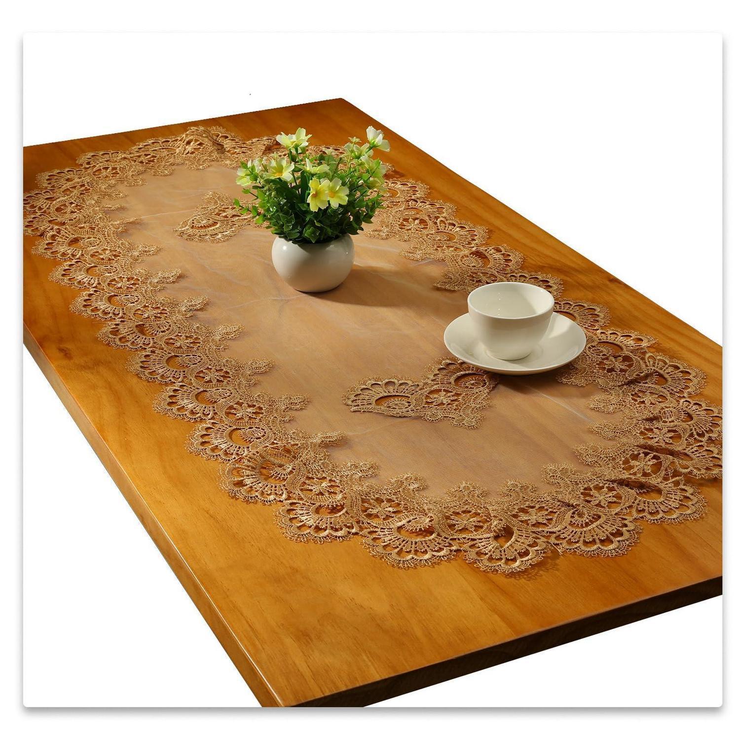 Oval Tischläufer Mit Spitze, 50x110cm, Gold