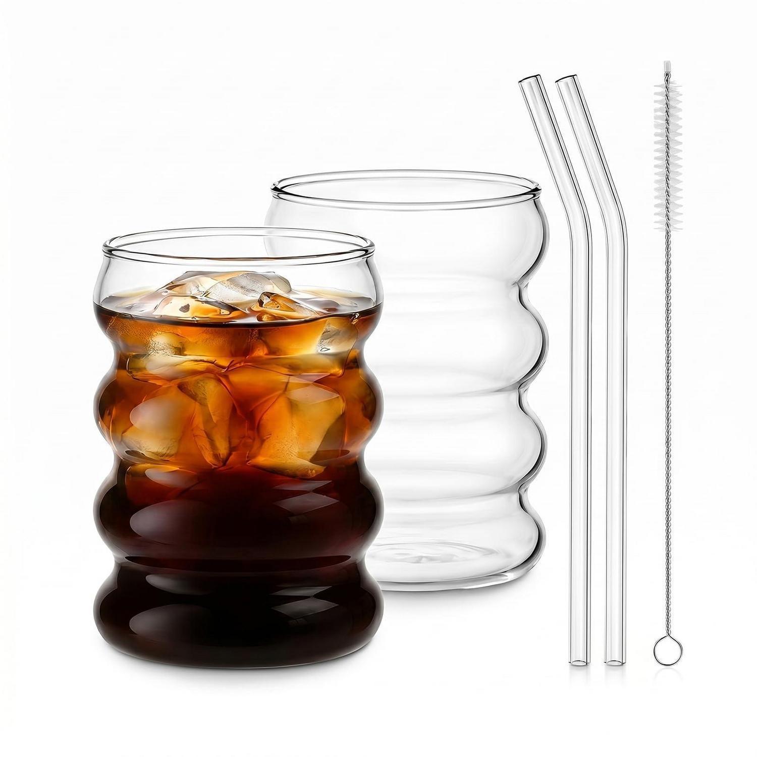 2er Set Latte Macchiato Gläser 300ml, Borosilikatglas, Spülmaschinenfest, Inkl. Strohhalme
