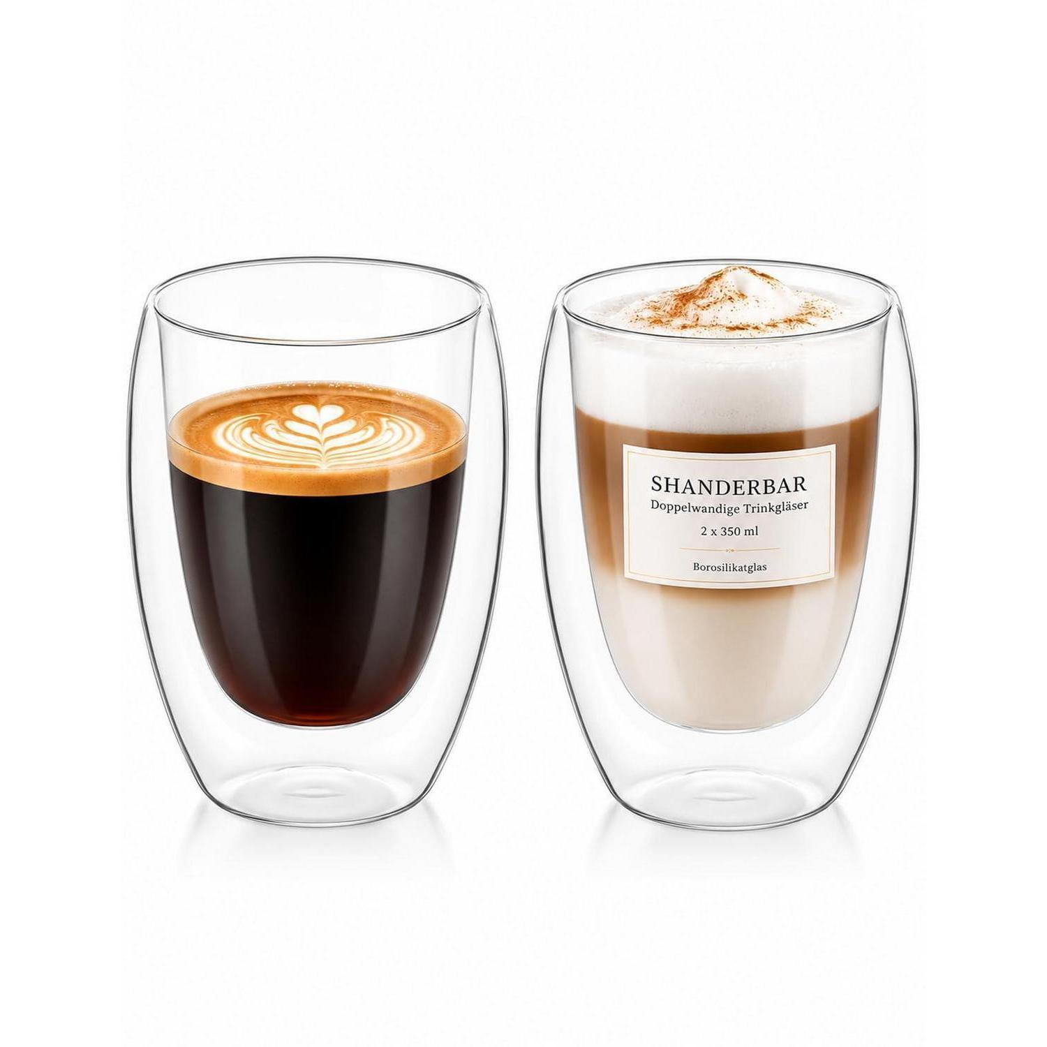 2er Set Latte Macchiato Gläser 350ml Doppelwandig Borosilikatglas