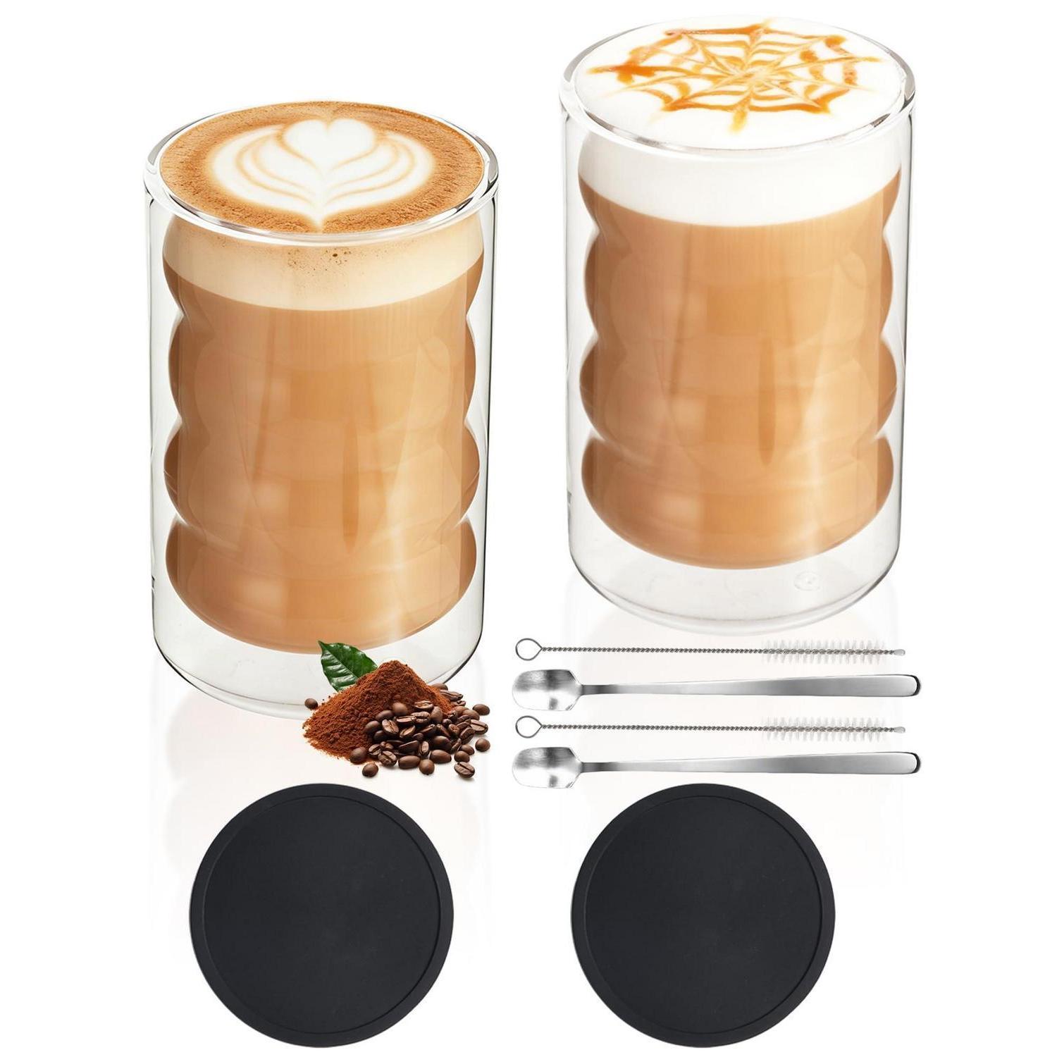 Doppelwandige Kaffeegläser 350ml, 2er Set, Borosilikatglas, Inkl. Zubehör