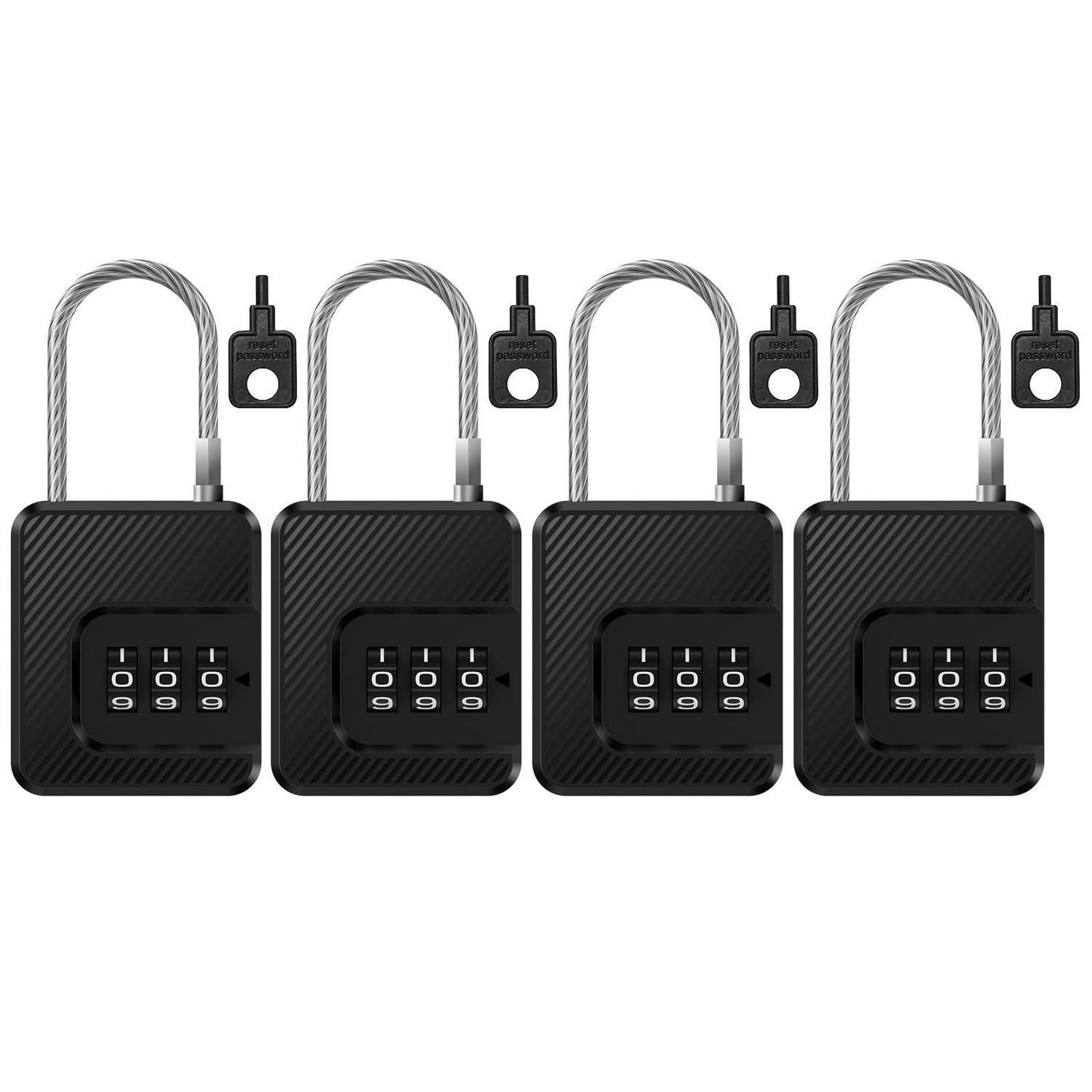 3er Kombinations-kabelschloss Mit Stahlkabel, 4er Pack