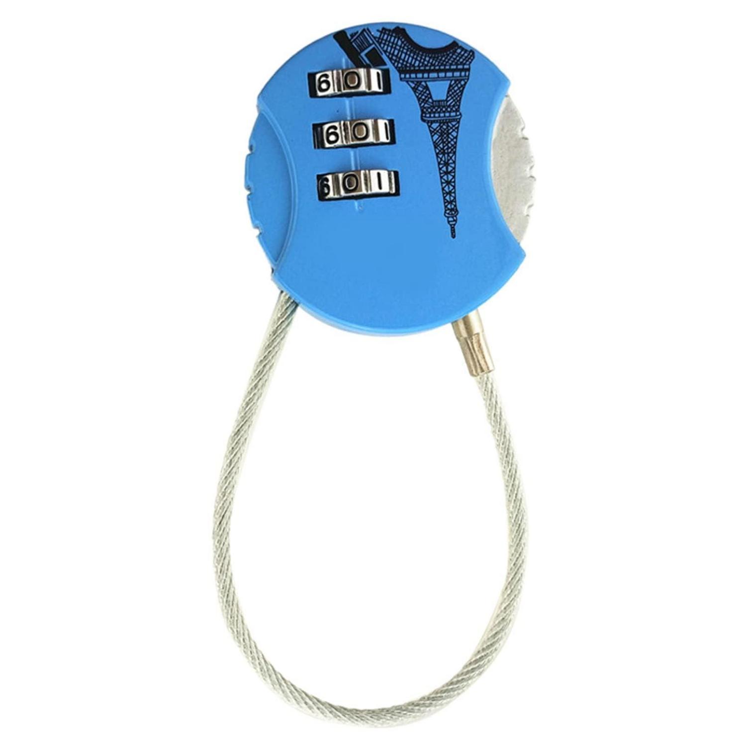3-stelliges Zahlenschloss Mit Drahtseil, Wasserdicht, Für Koffer Und Outdoor-schließfächer (blau)