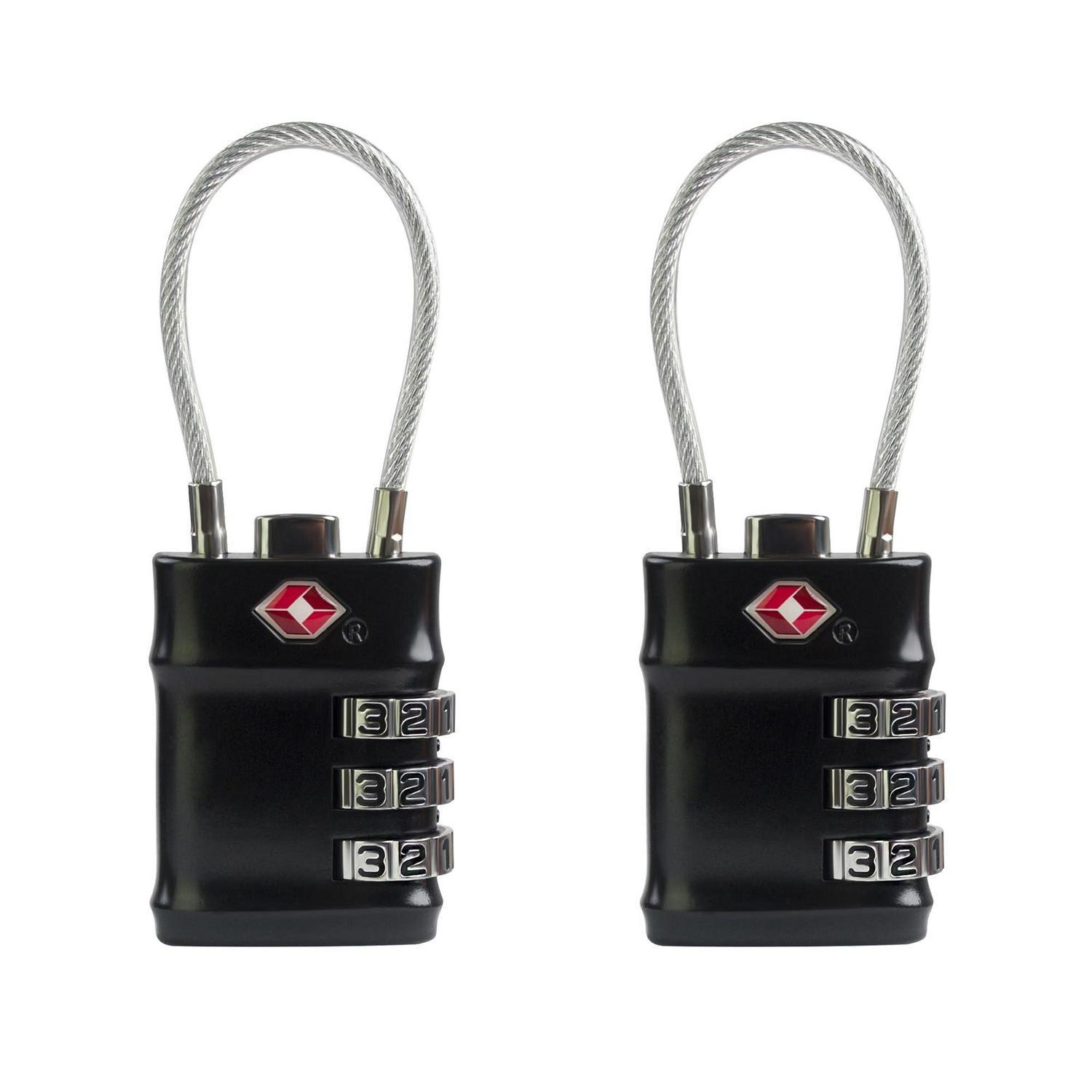 Tsa Zahlenschloss Mit Kabel Im 2er-pack, 3-stellig, Schwarz