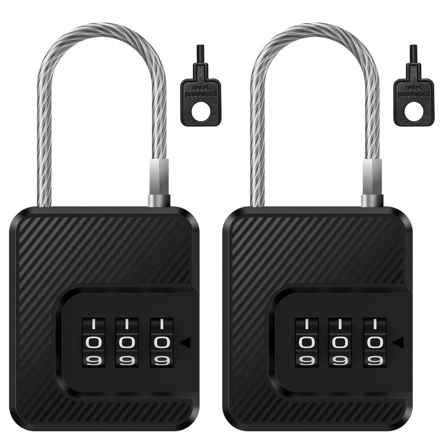 3-stelliges Kombinationsschloss Mit Stahlkabel (2er Pack) Für Gepäck & Schränke