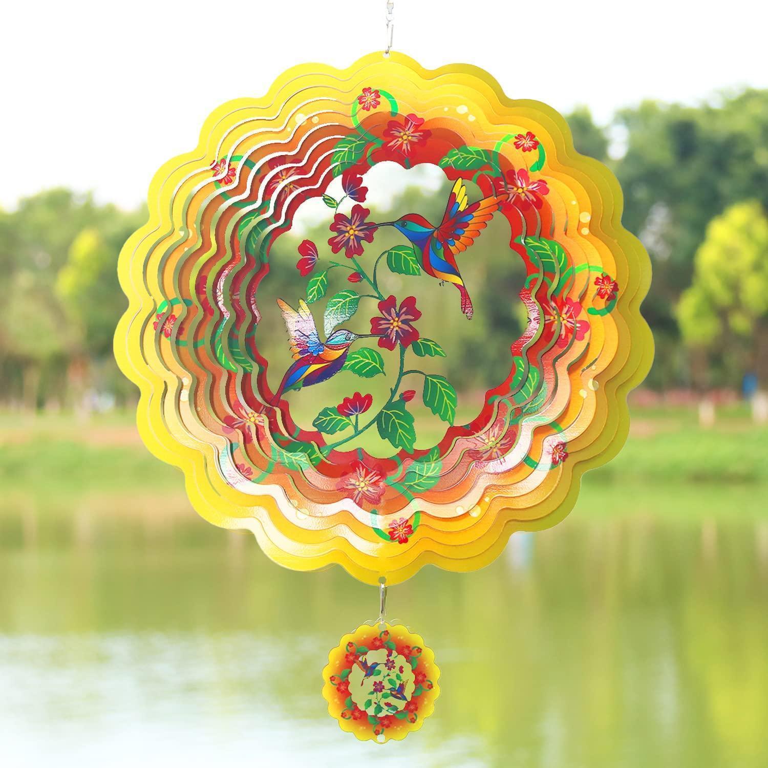 3d Kolibri Windspiel Edelstahl Gelb 30,5 Cm Für Drinnen & Draußen
