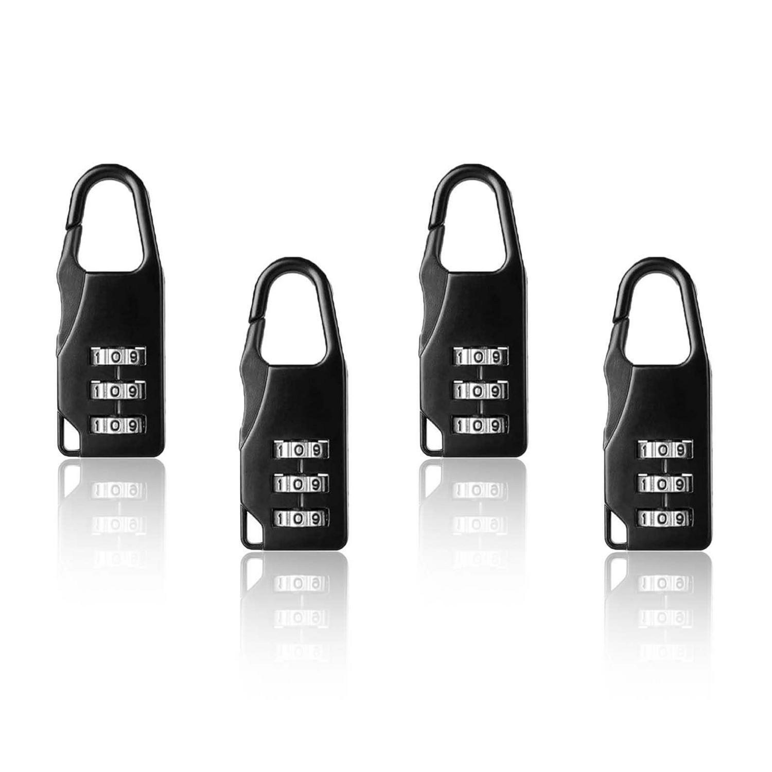 4er Set Zahlenschlösser Für Koffer & Gepäck, Robust, Zinklegierung, Schwarz