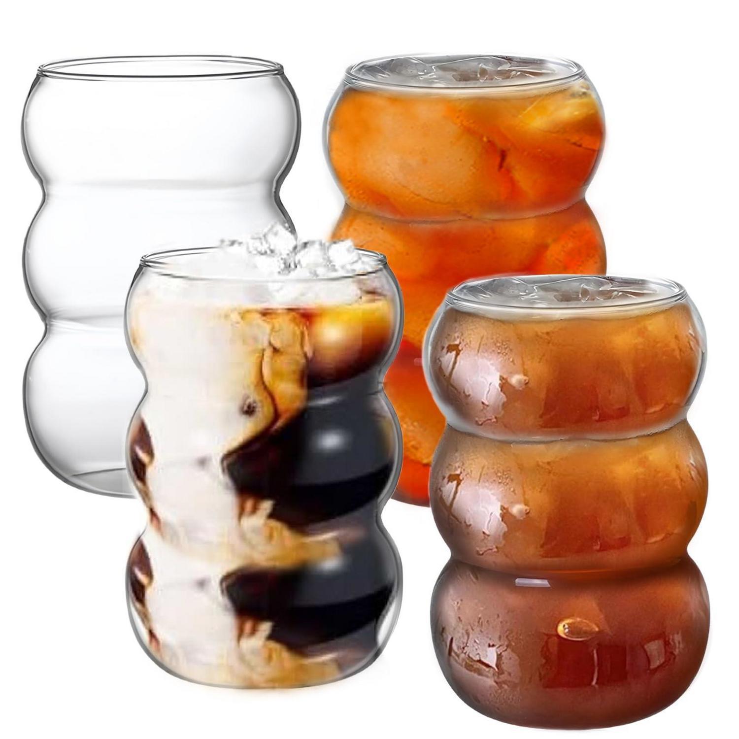 4er Set Bubble Gläser 550ml, Gerippte Trinkgläser Für Eiskaffee, Latte Macchiato, Cocktails