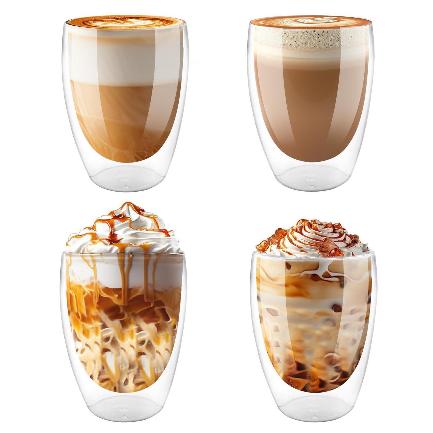 Doppelwandige Gläser 4er Set 350ml Für Latte Macchiato, Cappuccino, Kaffee, Tee