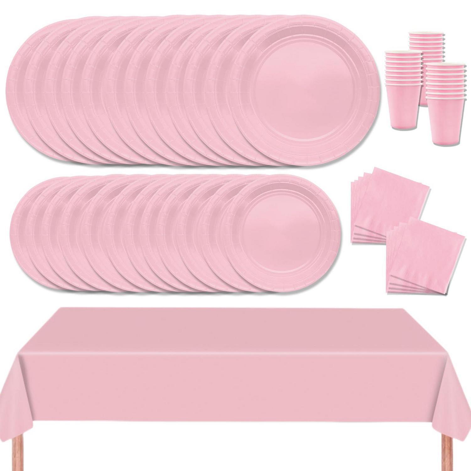69-teiliges Partygeschirr Set Rosa Für 16 Gäste Mit Tischdecke