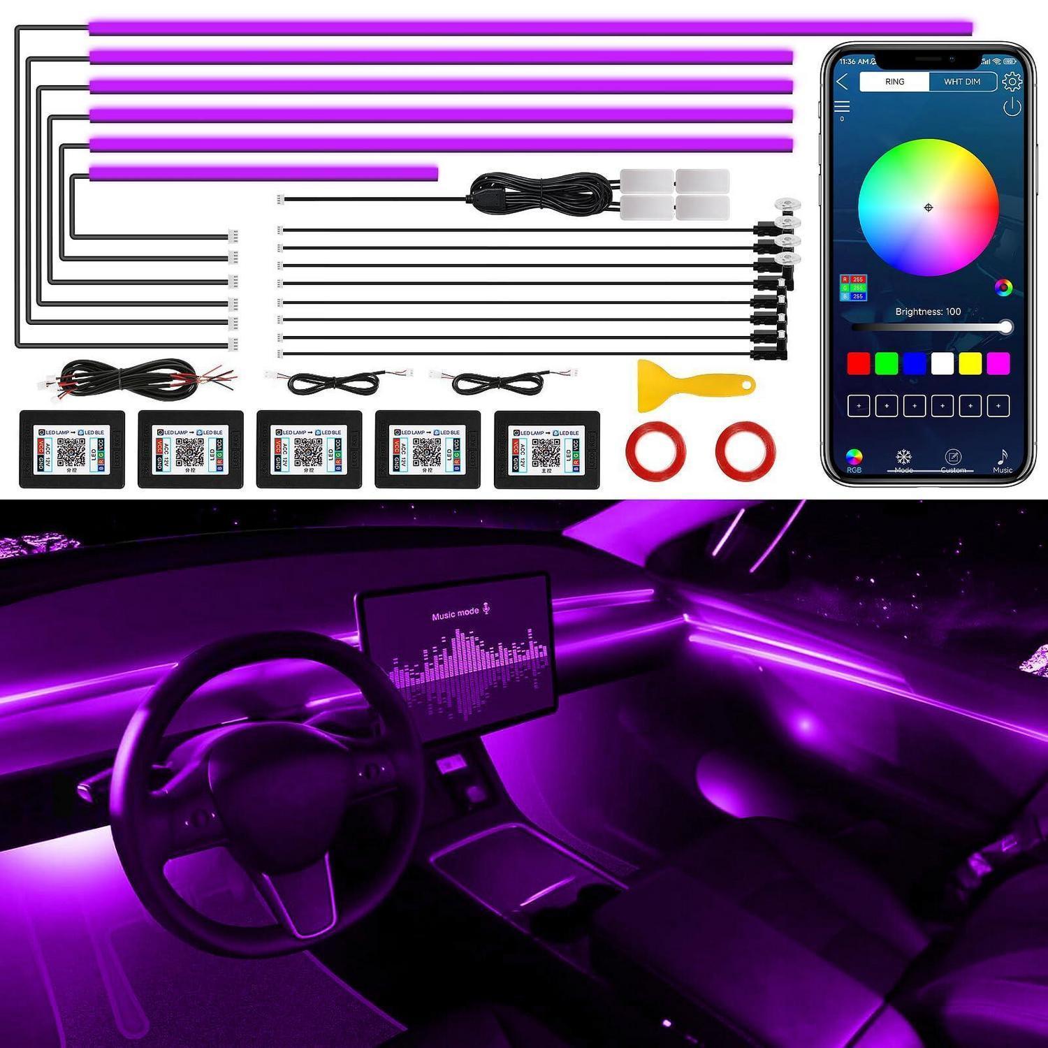 Auto Innenraum Led Beleuchtung Mit App-steuerung, Rgb Musik Sync, 18in1 Kit