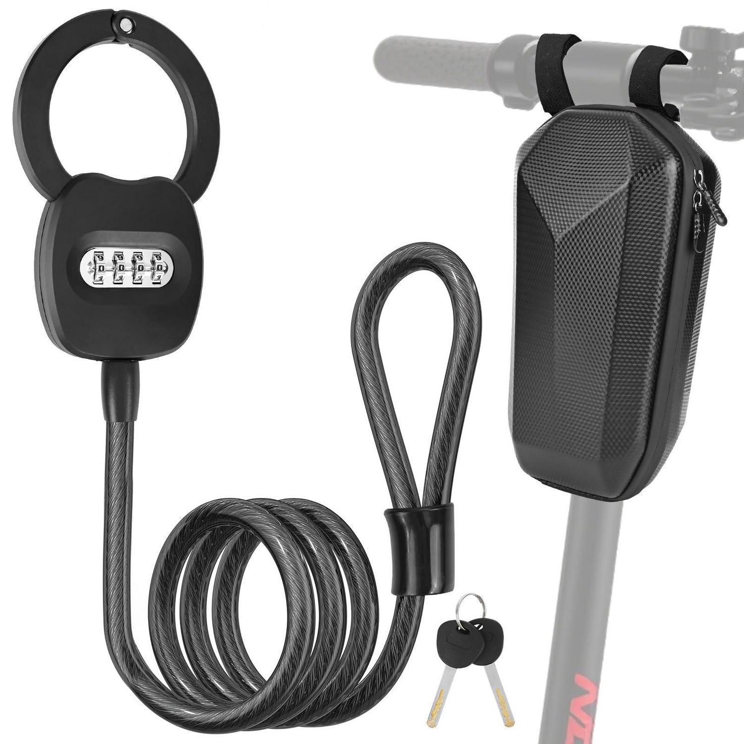 E-scooter Schloss Mit Zahlencode Und 4l Tasche, 150cm Kabelschloss, Schnittfest, Schwarz