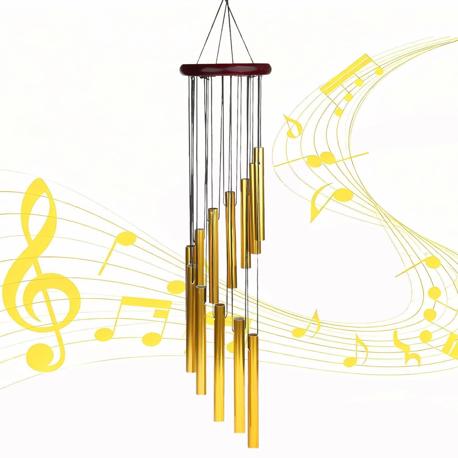 Garten Windspiel Mit 12 Röhren Aus Aluminiumlegierung, Goldfarben