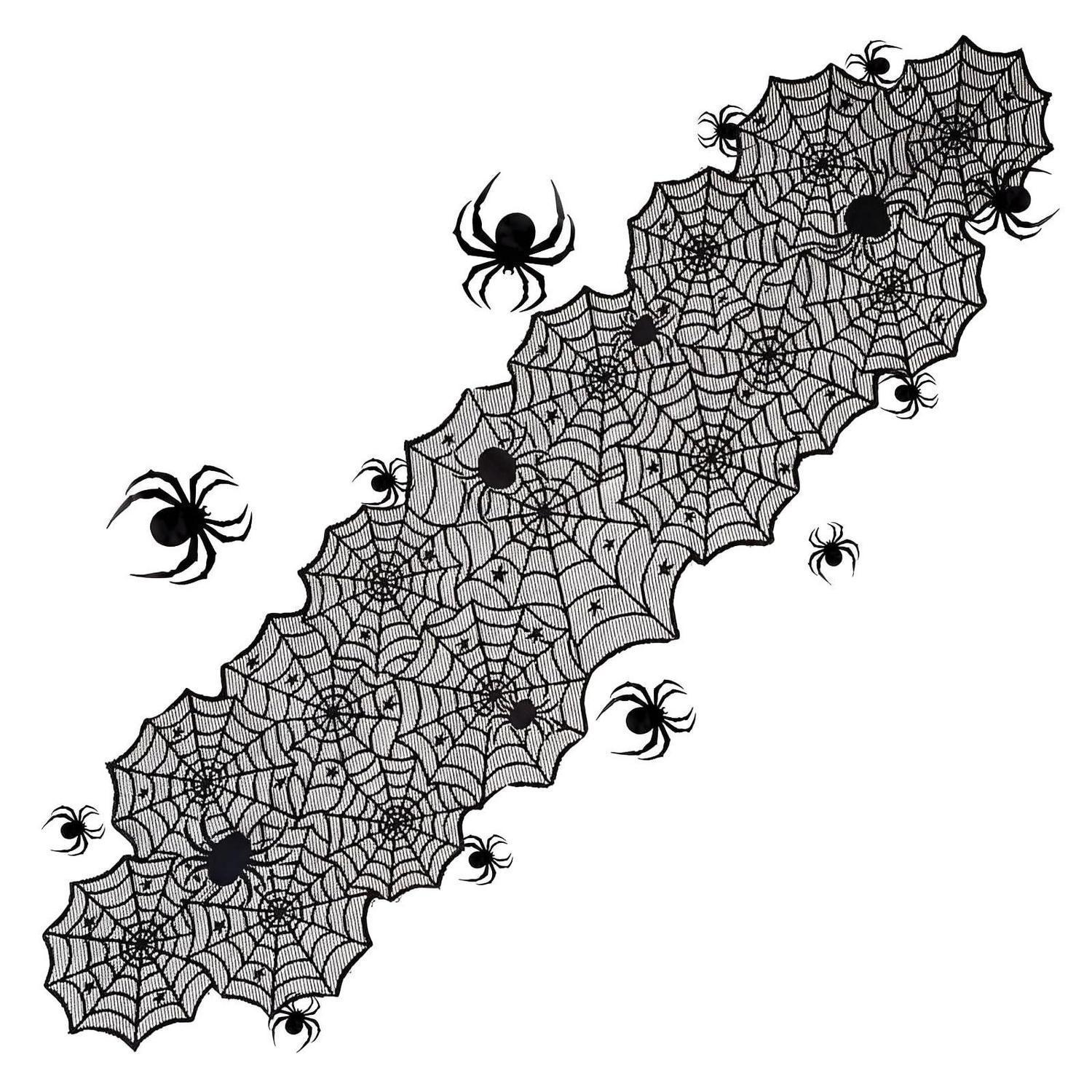 Halloween Tischläufer Spinnennetz Mit Spinnen Deko 180x45cm Polyester