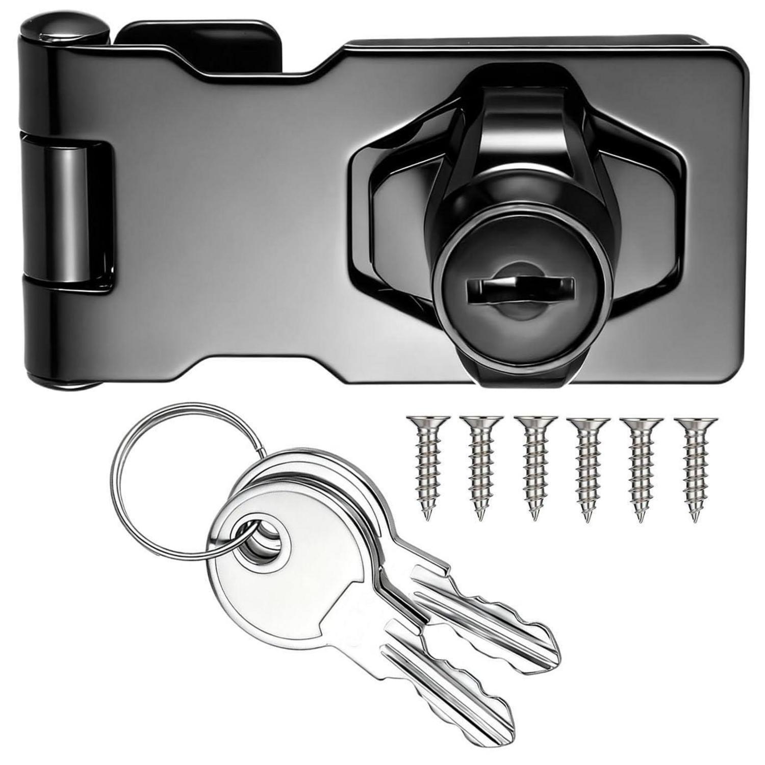Haspenschloss 90 Grad Mit Schlüssel, Türriegel Für Schrank, Schublade, Schwarz 2.5 Zoll