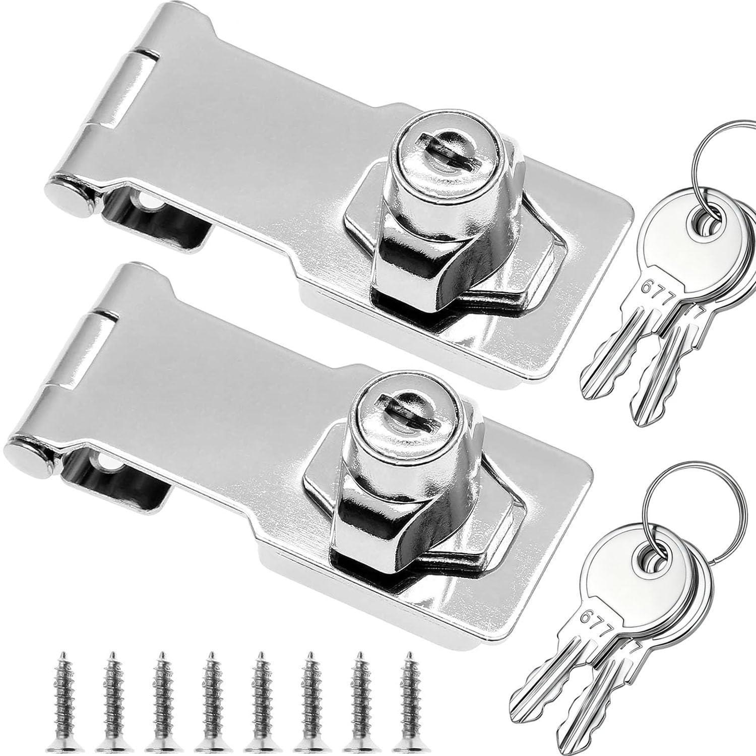 Haspenschloss Mit Schlüssel, 2 Stück, 3 Zoll, Zinklegierung, Silberfarben