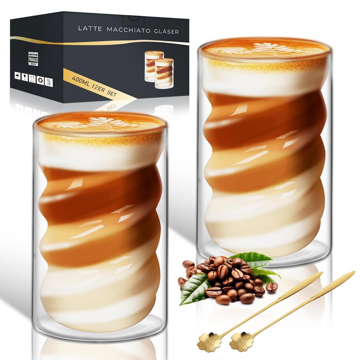 Latte Macchiato Gläser 400ml Doppelwandig 2er Set Mit 2 Löffeln Borosilikatglas