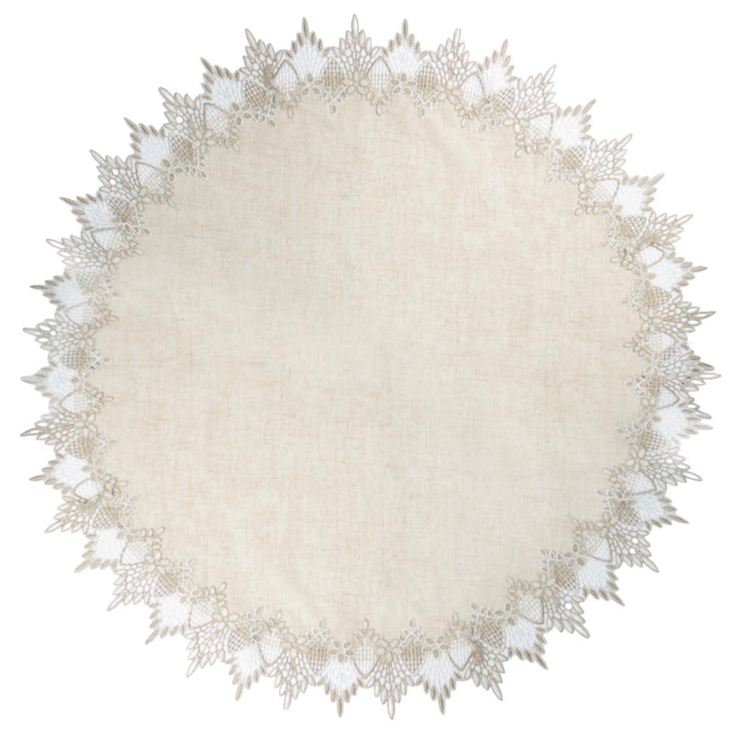 Leinen Spitzendeckchen 85x85 Cm Vintage Mit Spitze Für Tischdeko