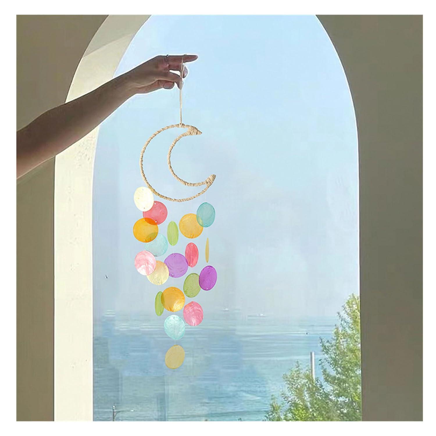 Muschel Windspiel Mond Mit Perlmutt-schalen, 55cm, Bunt, Für Garten & Zuhause