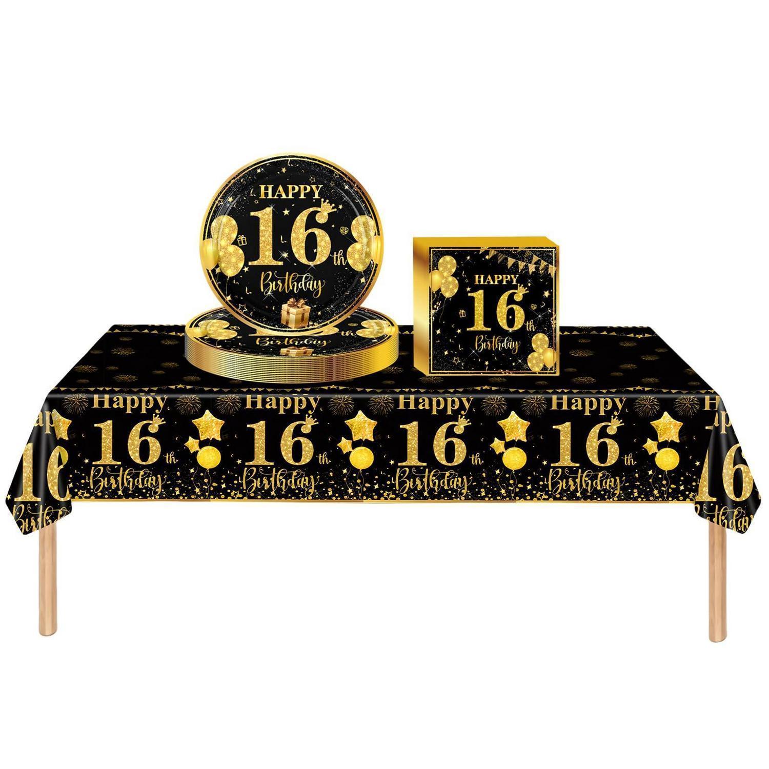 Partygeschirr Set 16. Geburtstag Schwarz Gold 37 Teile Für Kinder & Erwachsene