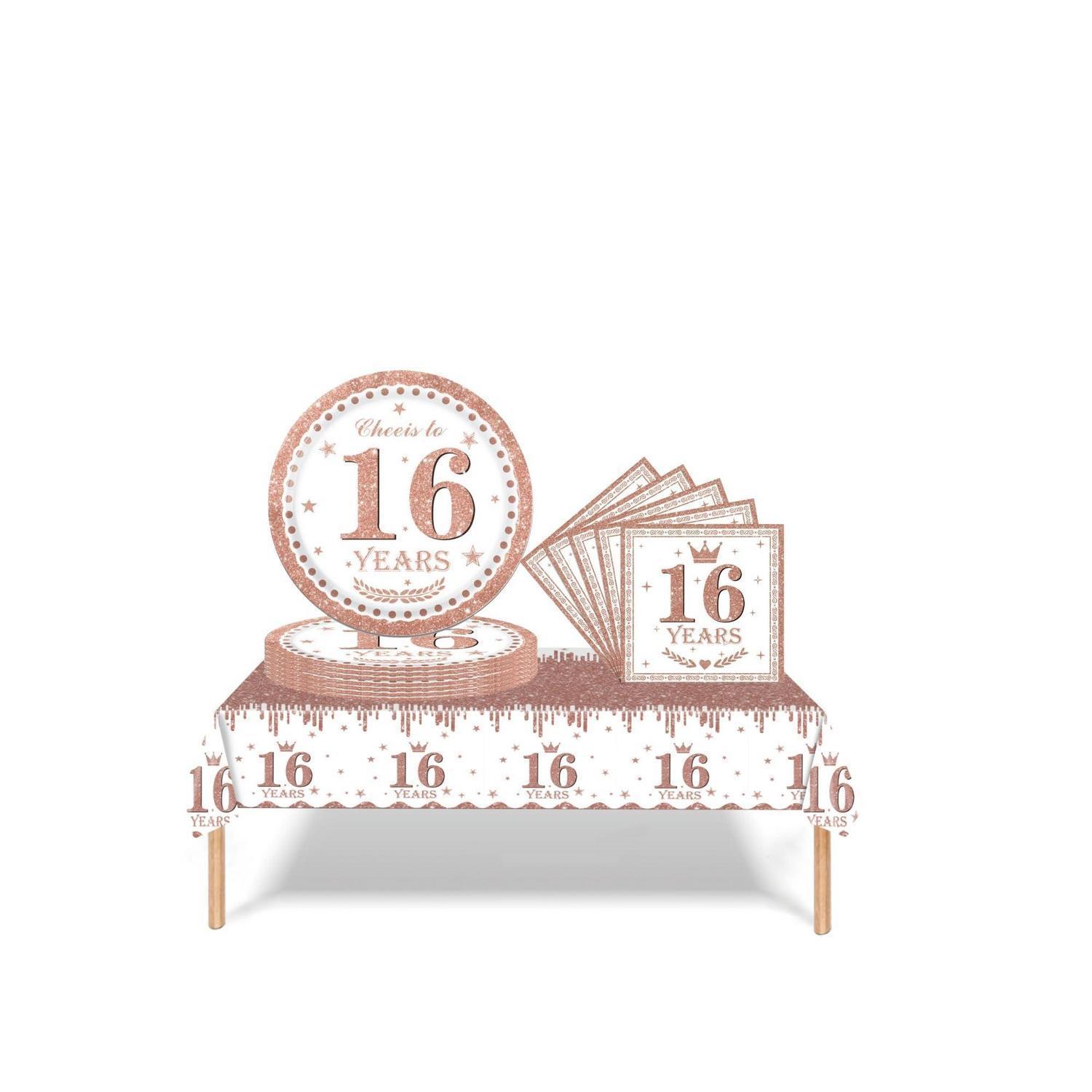Partygeschirr Set 16. Geburtstag Roségold 37 Teile Für Mädchen & Jungen
