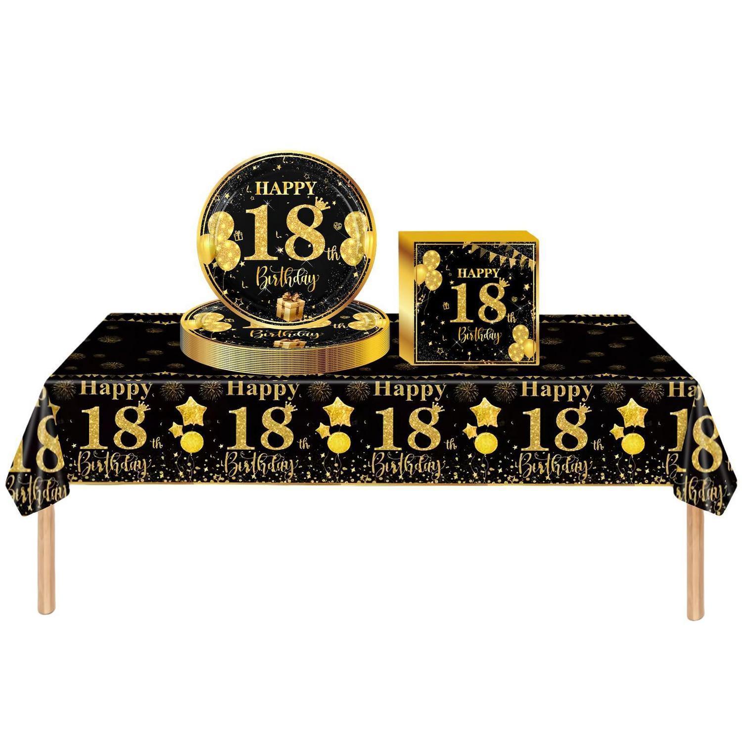 Partygeschirr Set 18. Geburtstag Schwarz Gold 37 Teile Tischdeko Für Mädchen & Jungen