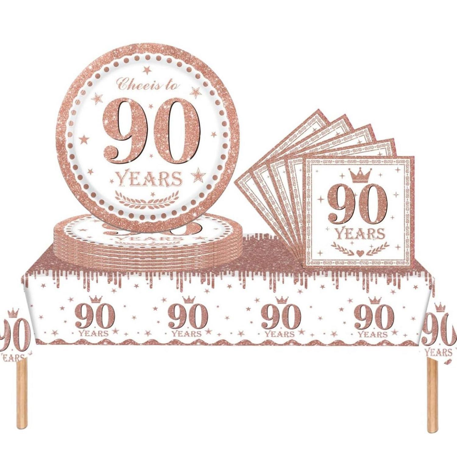 Partygeschirr 90. Geburtstag Roségold 37 Teile Für Damen & Herren
