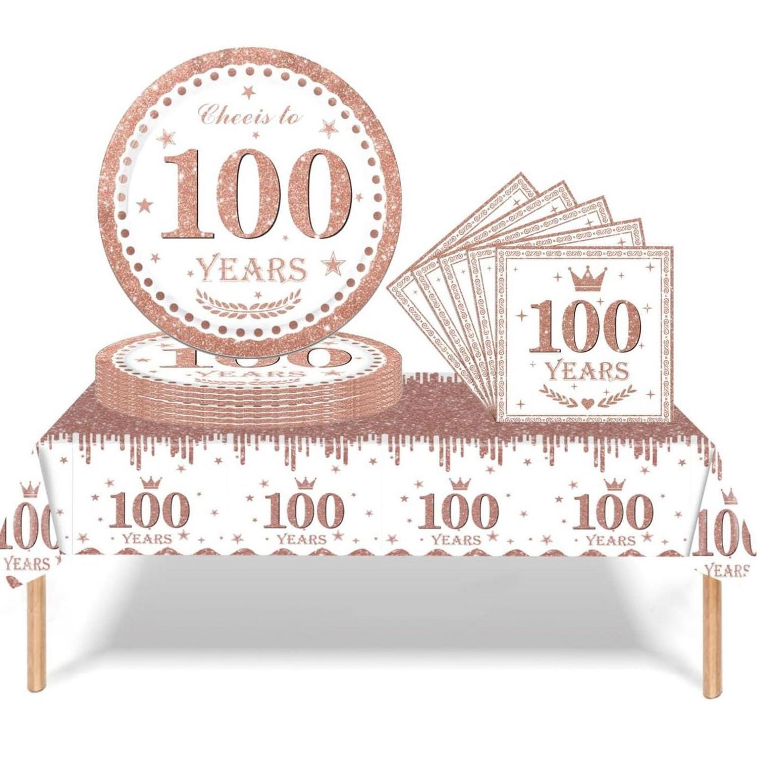 Partygeschirr 100. Geburtstag Roségold 37-teilig Für Damen & Herren
