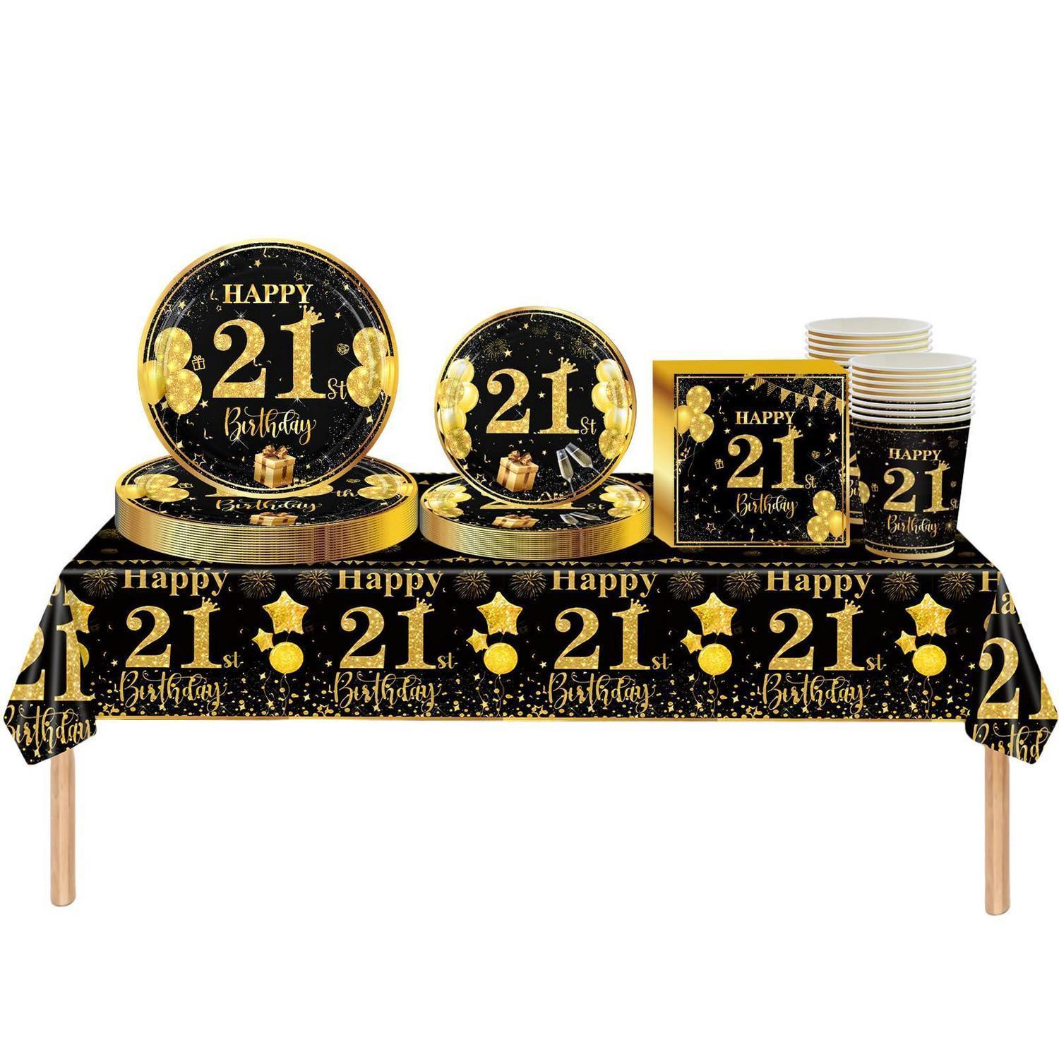 Partygeschirr 21. Geburtstag Schwarz Gold 37tlg. Für Damen & Herren