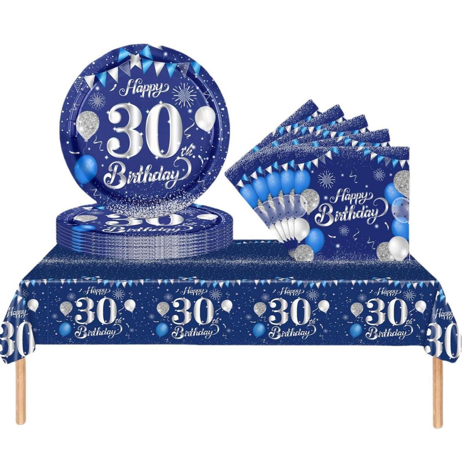 Partygeschirr 30. Geburtstag 37 Teile Marineblau Silber Für Damen & Herren