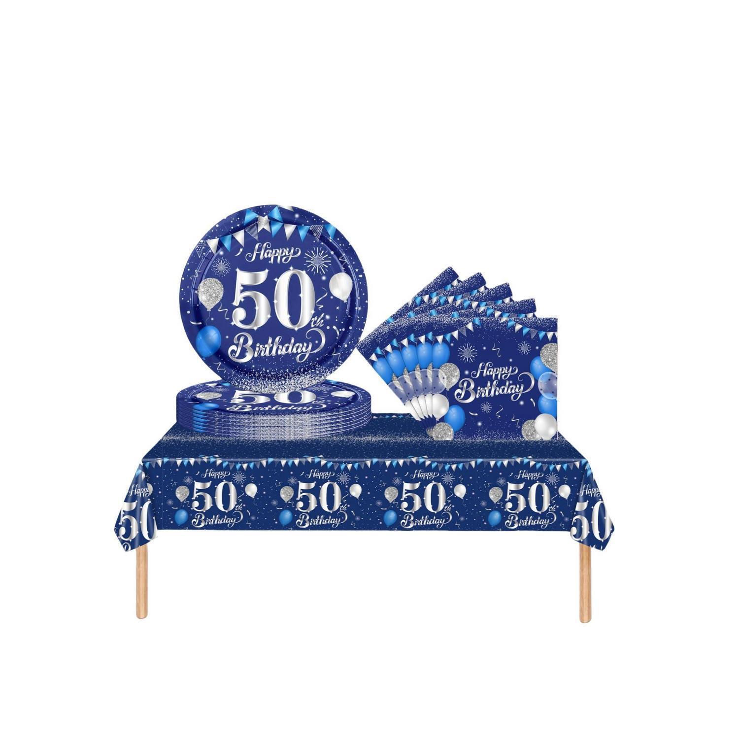 Partygeschirr 50. Geburtstag Marineblau Silber 37 Teile Für Damen & Herren