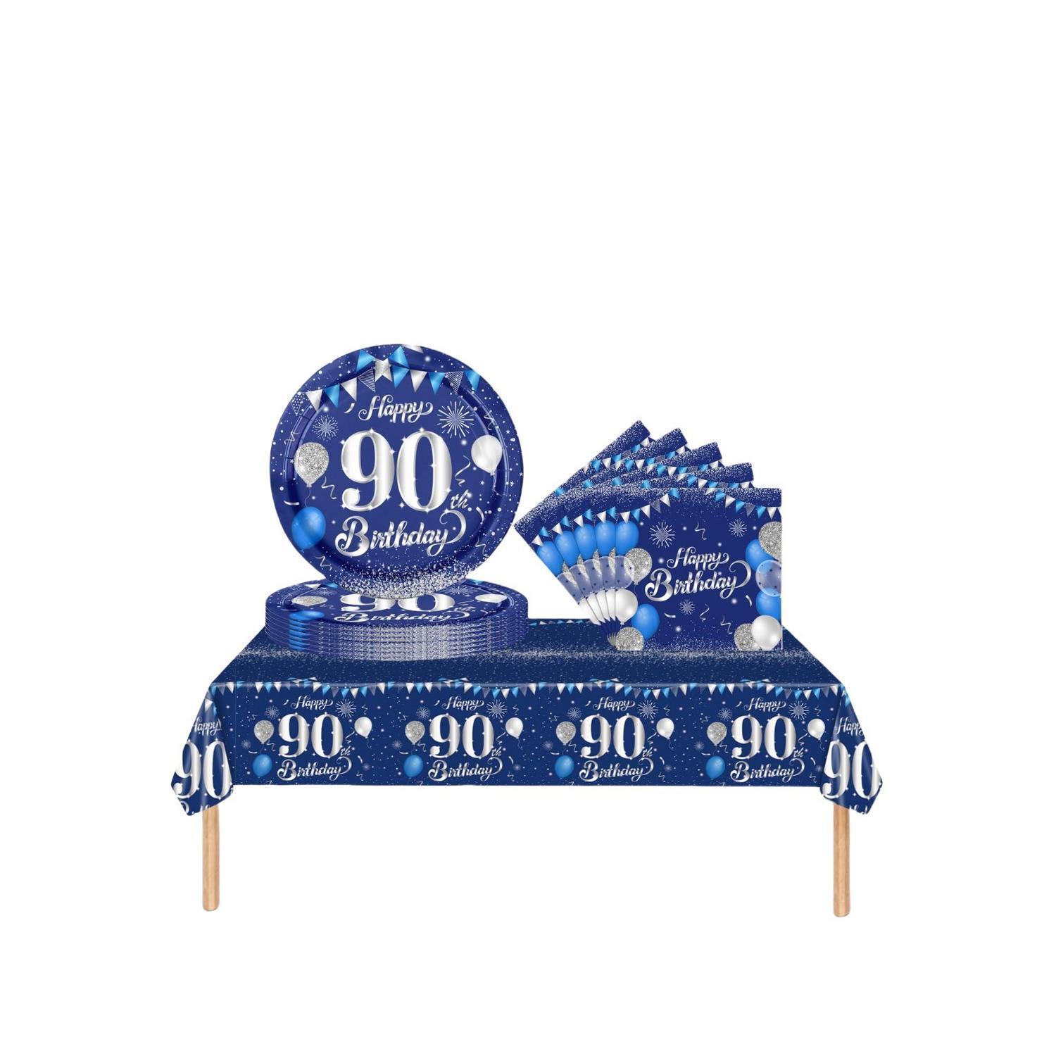 Partygeschirr 90. Geburtstag Set Marineblau Silber 37 Teile Für Damen Und Herren