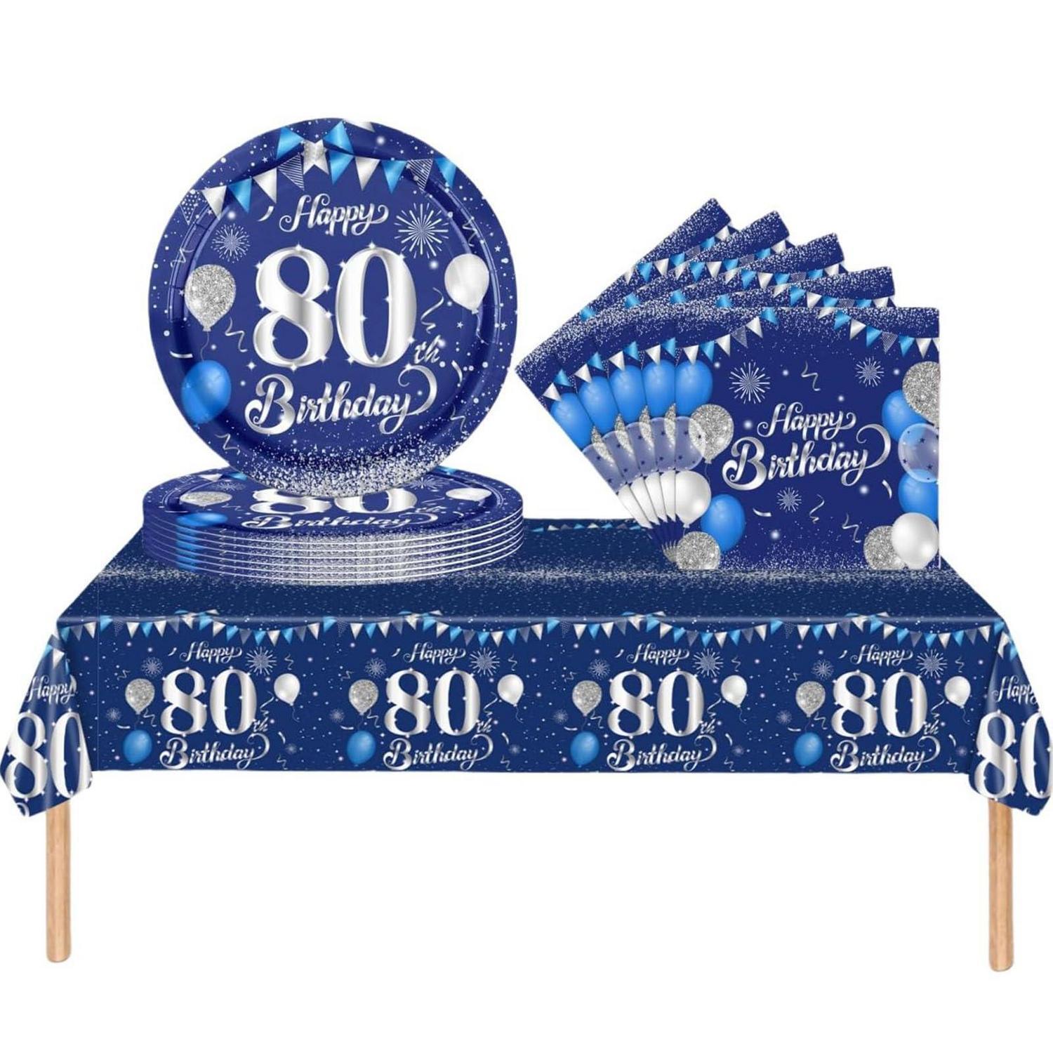 Partygeschirr 80. Geburtstag Marineblau Silber 37tlg. Tischdeko Set Für Damen & Herren