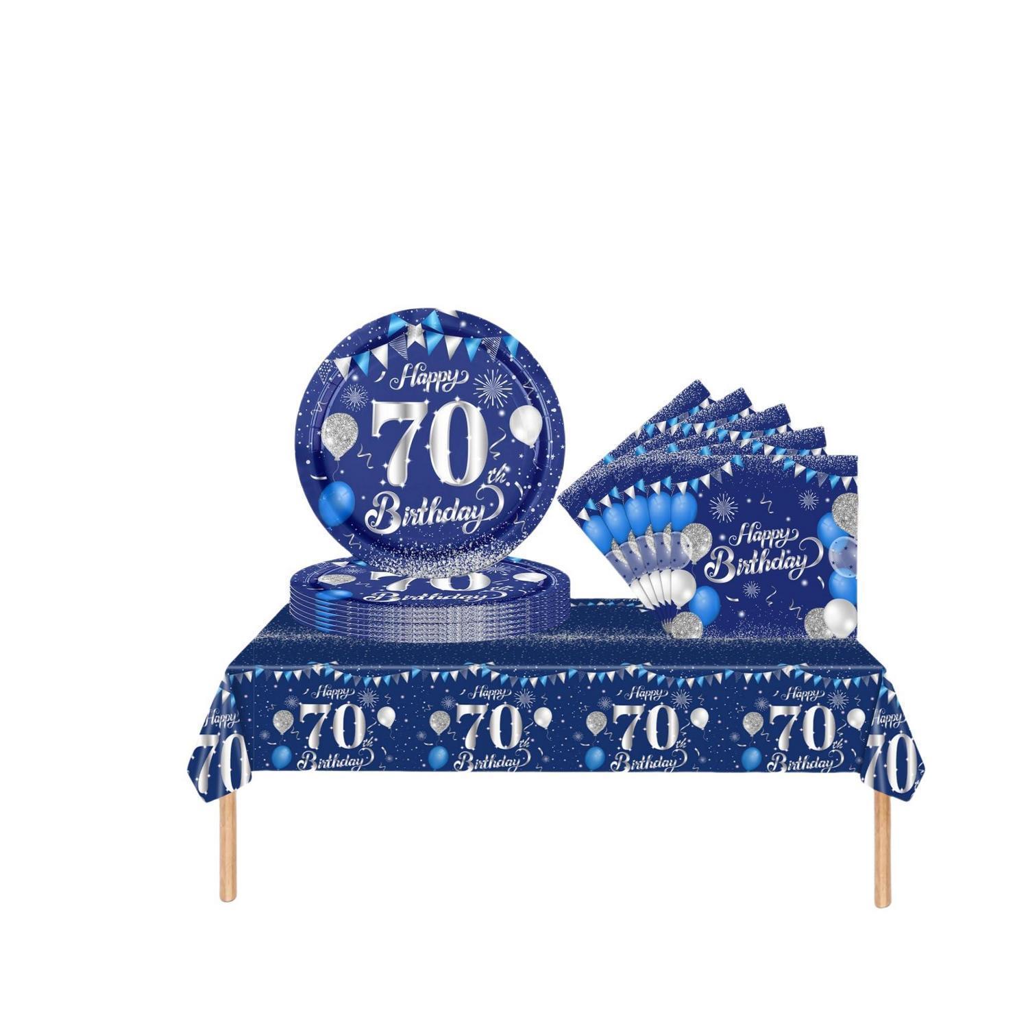 Partygeschirr 70. Geburtstag 37 Teile Marineblau Silber Für Damen & Herren