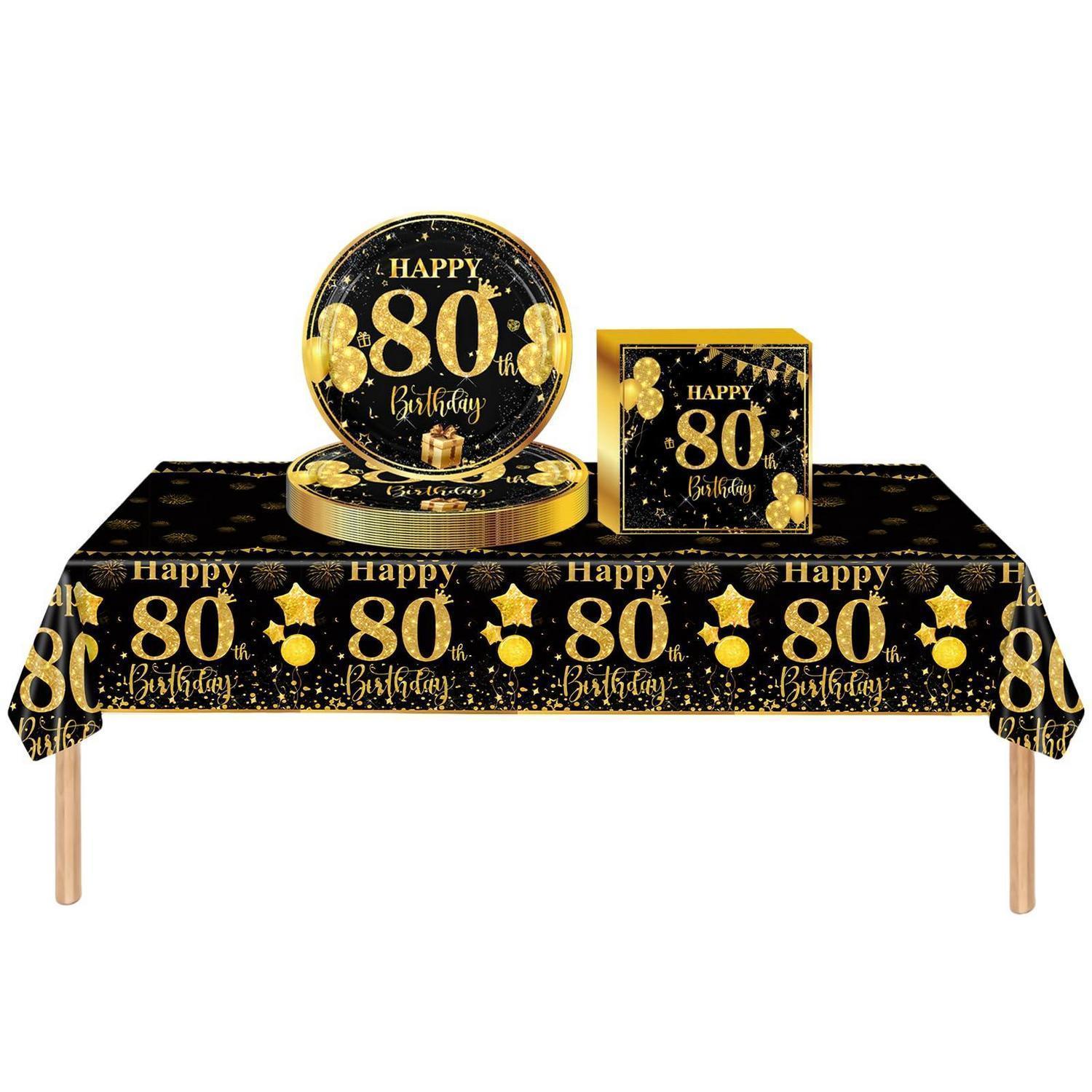 Partygeschirr 80. Geburtstag Schwarz Gold 37 Teile Für Damen & Herren