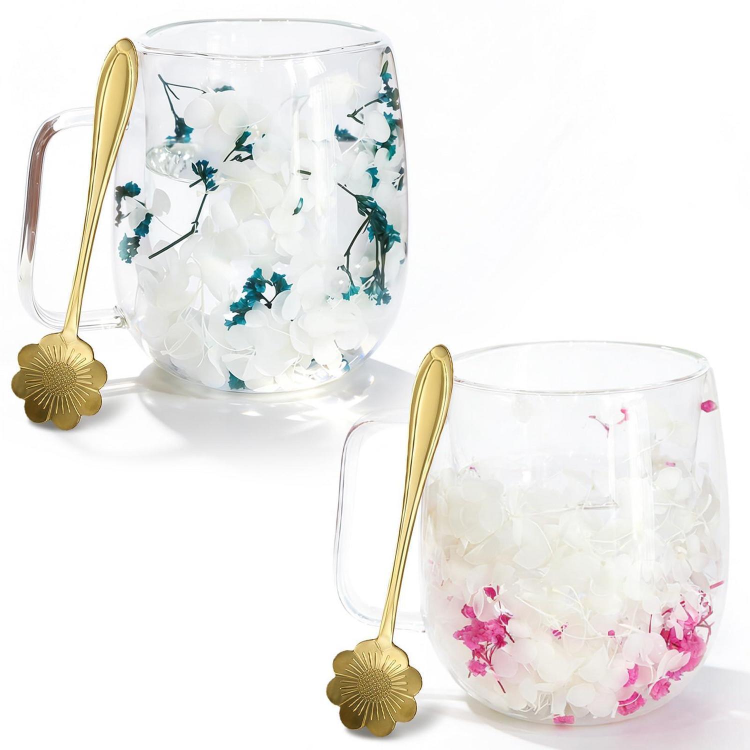 2er-set Doppelwandige Gläser Mit Trockenblumen-deko Und Löffel, 390ml