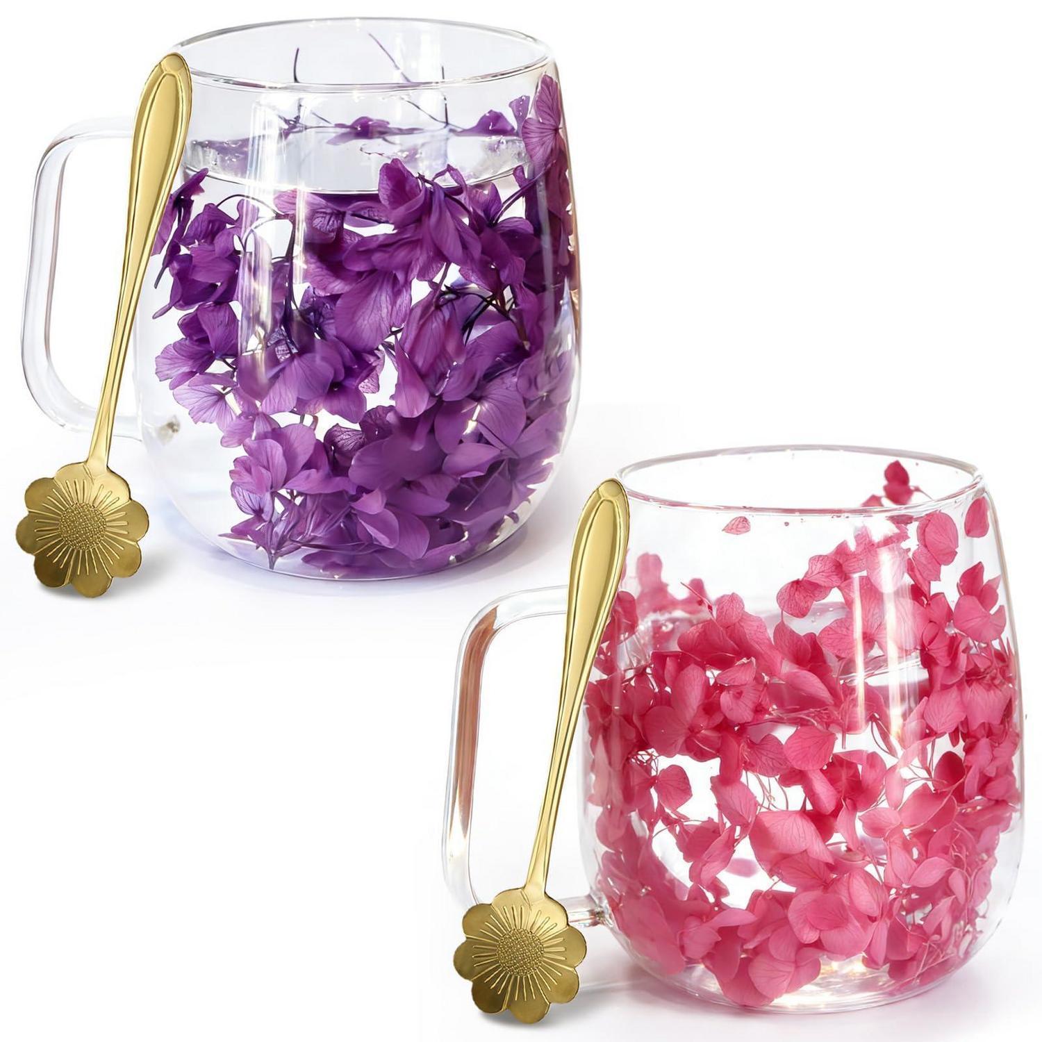 2er-set Doppelwandige Gläser Mit Trockenblumen Und Löffel, 390ml, Mehrfarbig