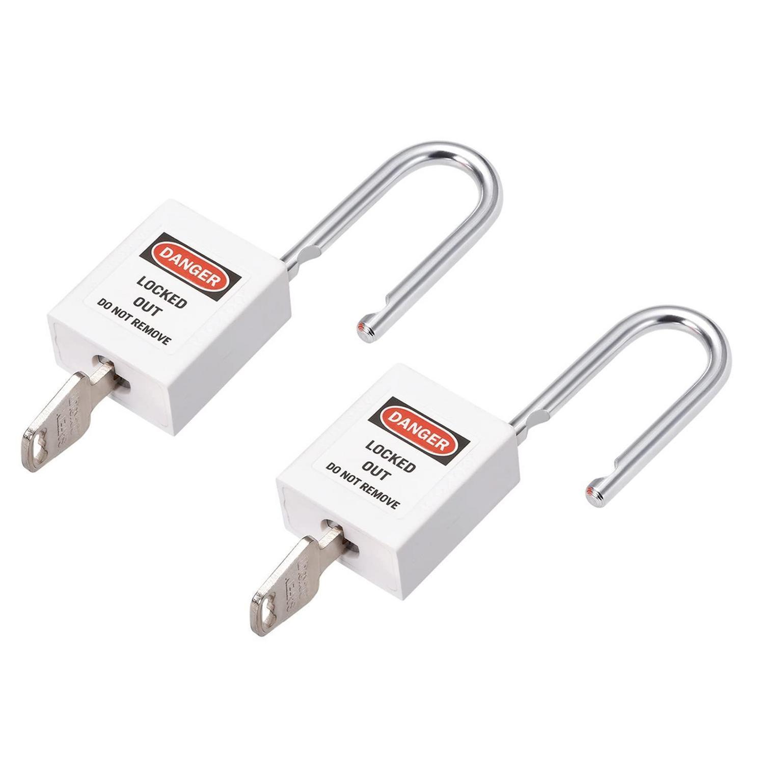 Sicherheitsvorhängeschloss 2er Pack, Weiß, 38mm, Gleichschließend, Für Elektro/hydraulik/pneumatik