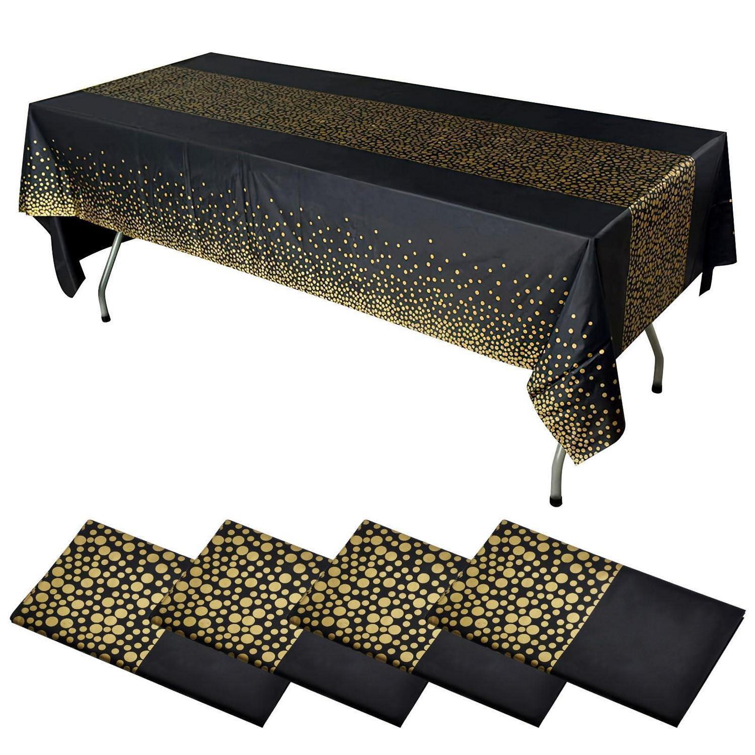 4er Pack Einweg Tischdecke Schwarz Gold 137x274cm Mit Punkten
