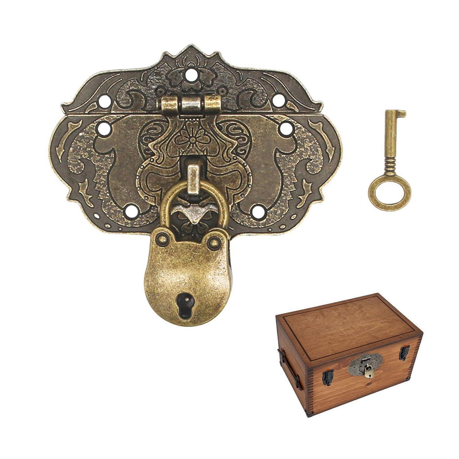 Antike Haspe Mit Schlüssel, Bronze Eisen Design, Zinklegierung, Für Truhen & Schränke