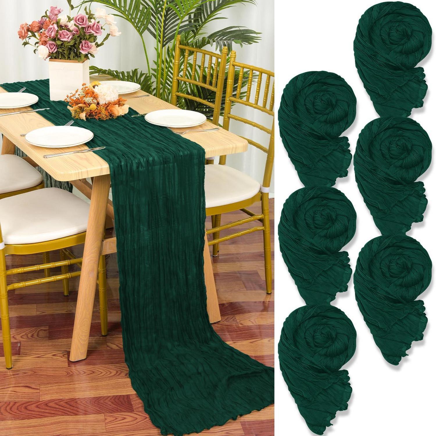 6er Set Tischläufer Gaze Dunkelgrün 55x300cm Rustikal Boho Käsetuch Für Hochzeiten