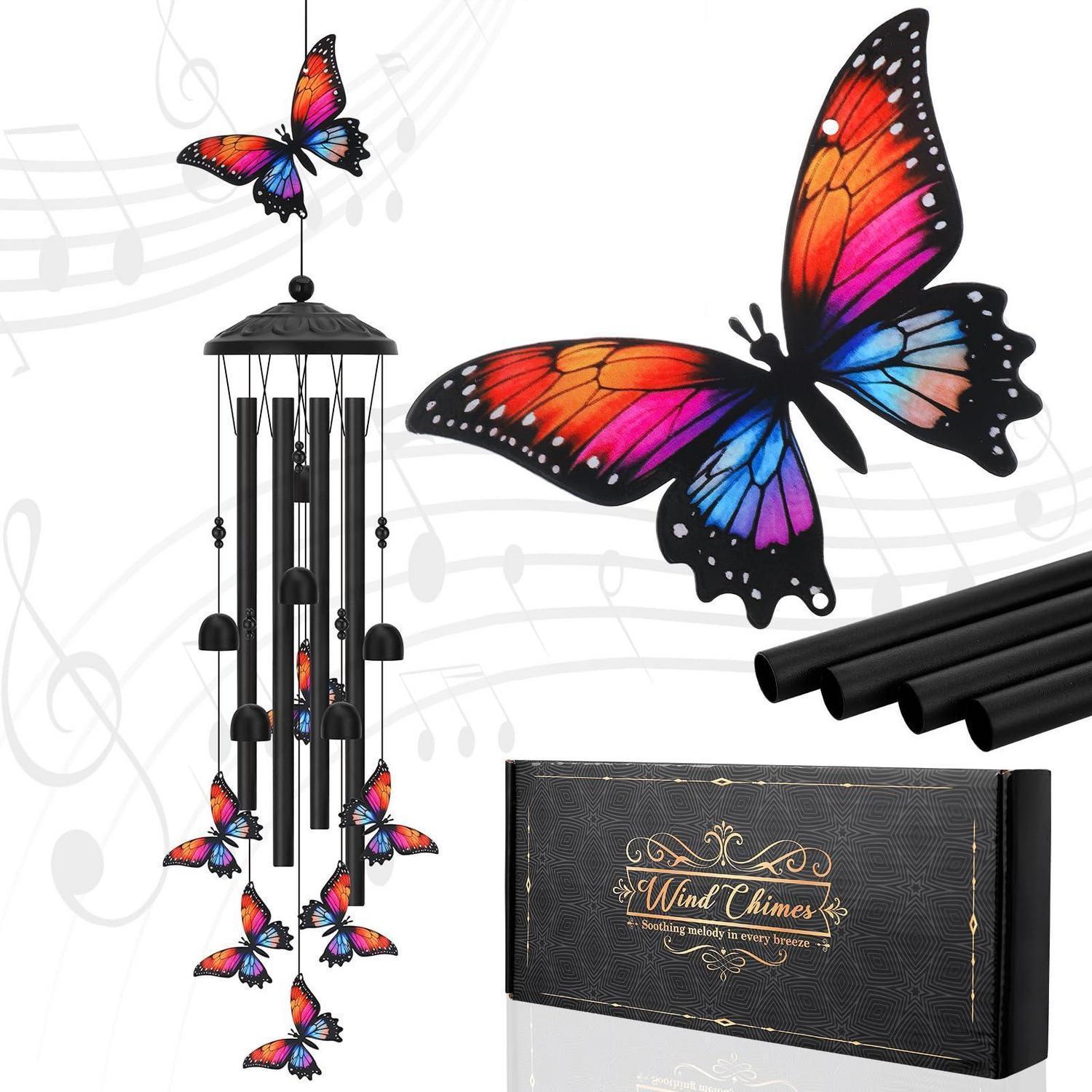 Schmetterling Windspiel 90cm Metall, Wetterfest, Beruhigender Klang, Geschenkbox