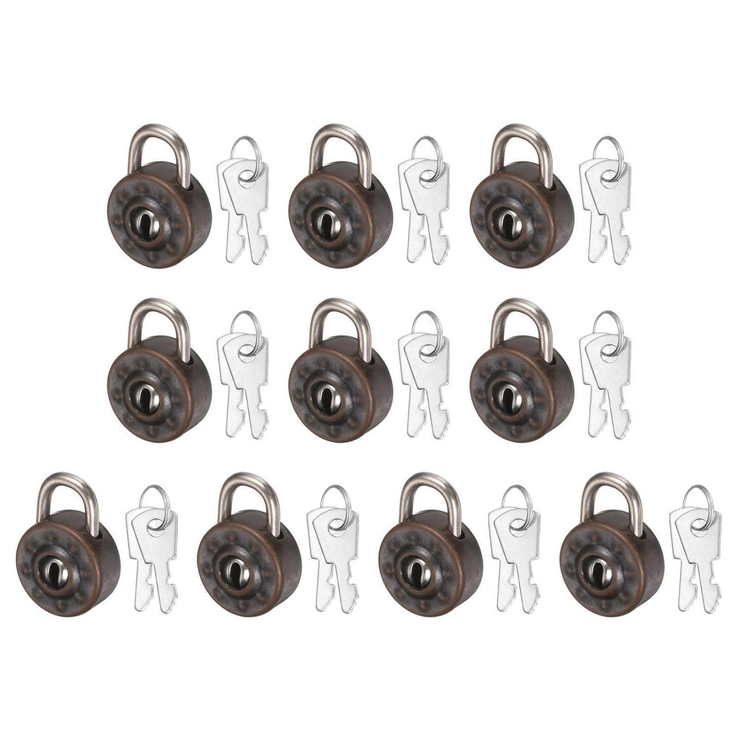 10er Set Mini Vorhängeschlösser Mit 2 Schlüsseln Pro Schloss, Braun/schwarz