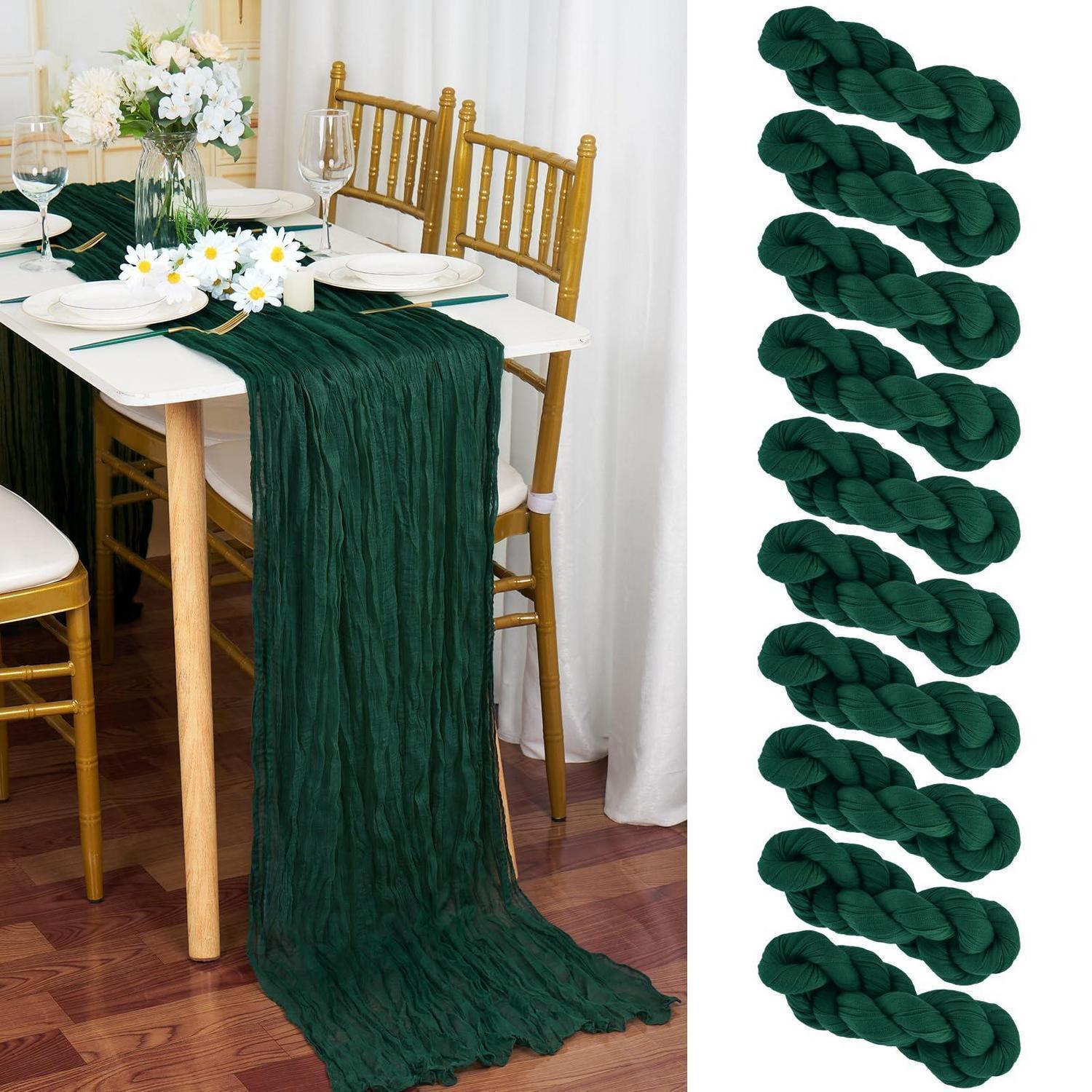 10x Tischläufer 90x300cm Dunkelgrün Gaze Stoff Für Hochzeiten & Deko
